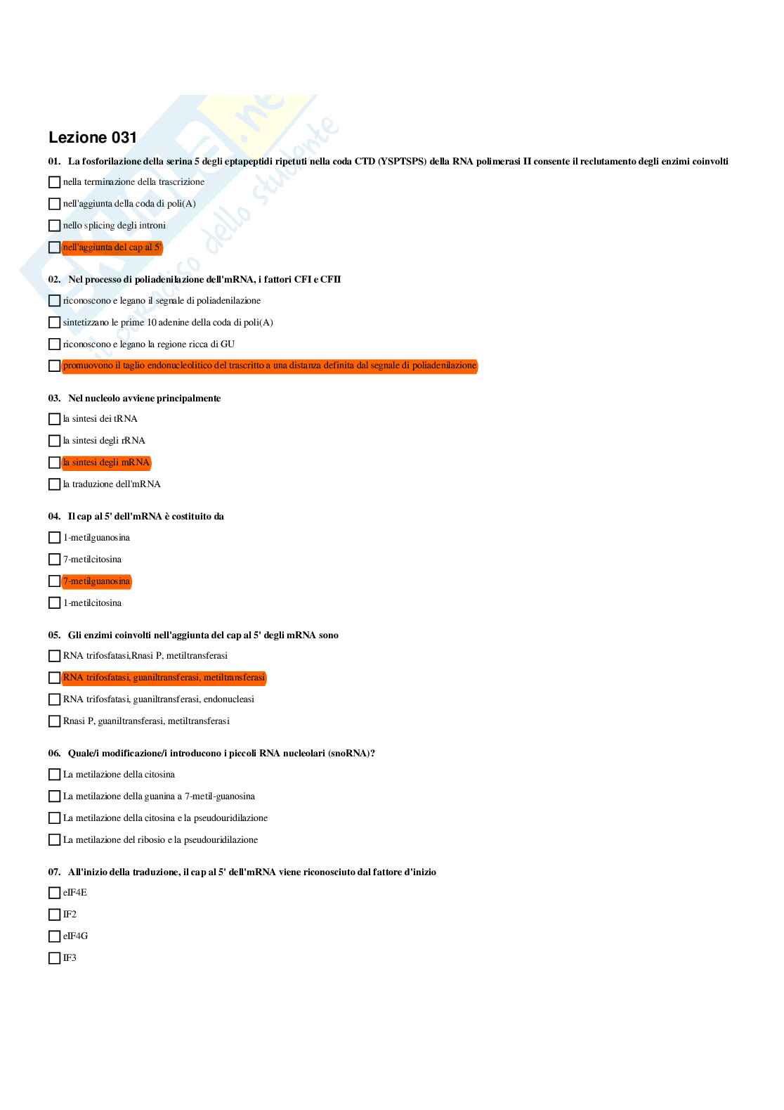 Paniere di Biologia molecolare con multiple + aperte, 2026 Pag. 36