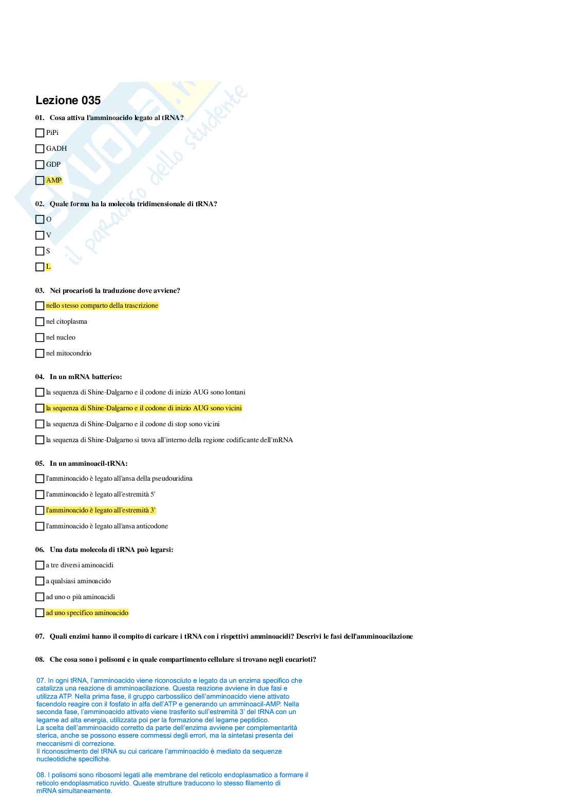 Paniere di Biologia molecolare con multiple + aperte, 2026 Pag. 41