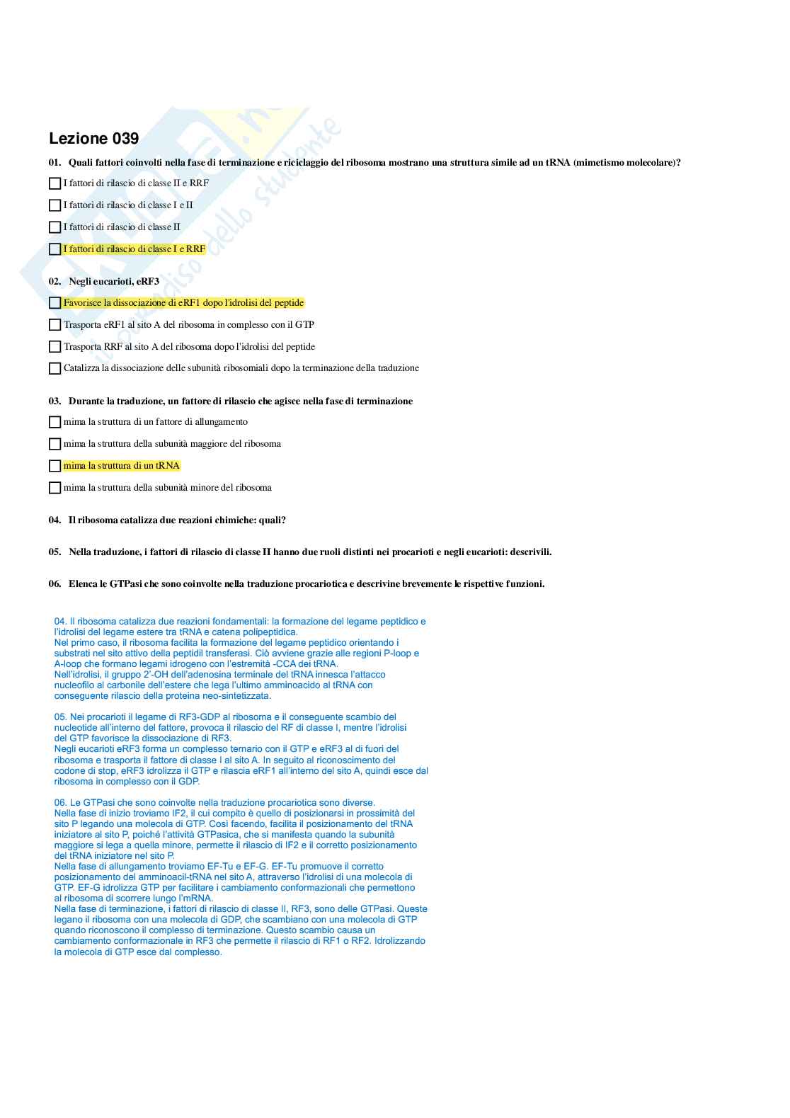 Paniere di Biologia molecolare con multiple + aperte, 2026 Pag. 46