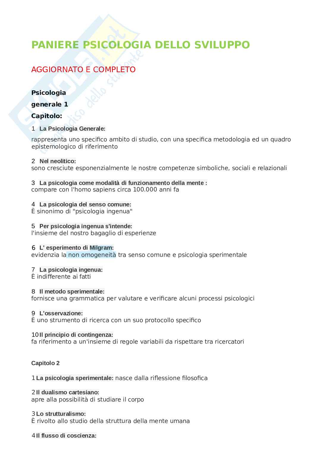 Domande e risposte Psicologia dello sviluppo Pag. 1