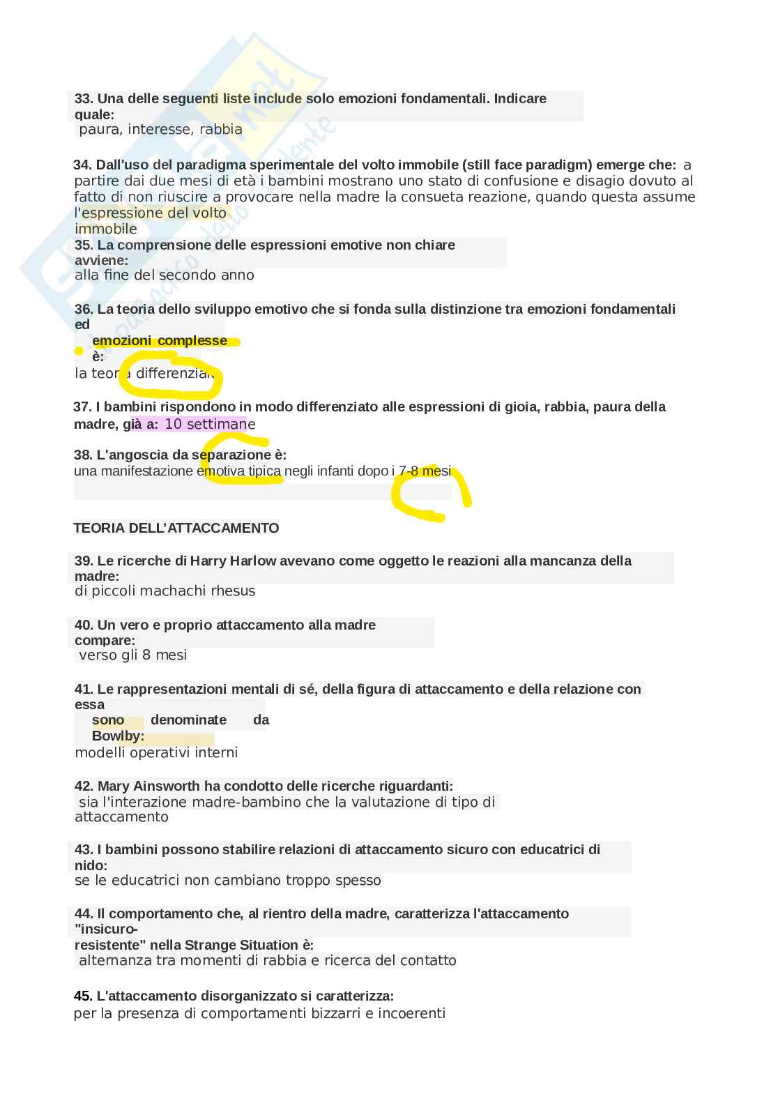 Domande e risposte Psicologia dello sviluppo Pag. 16