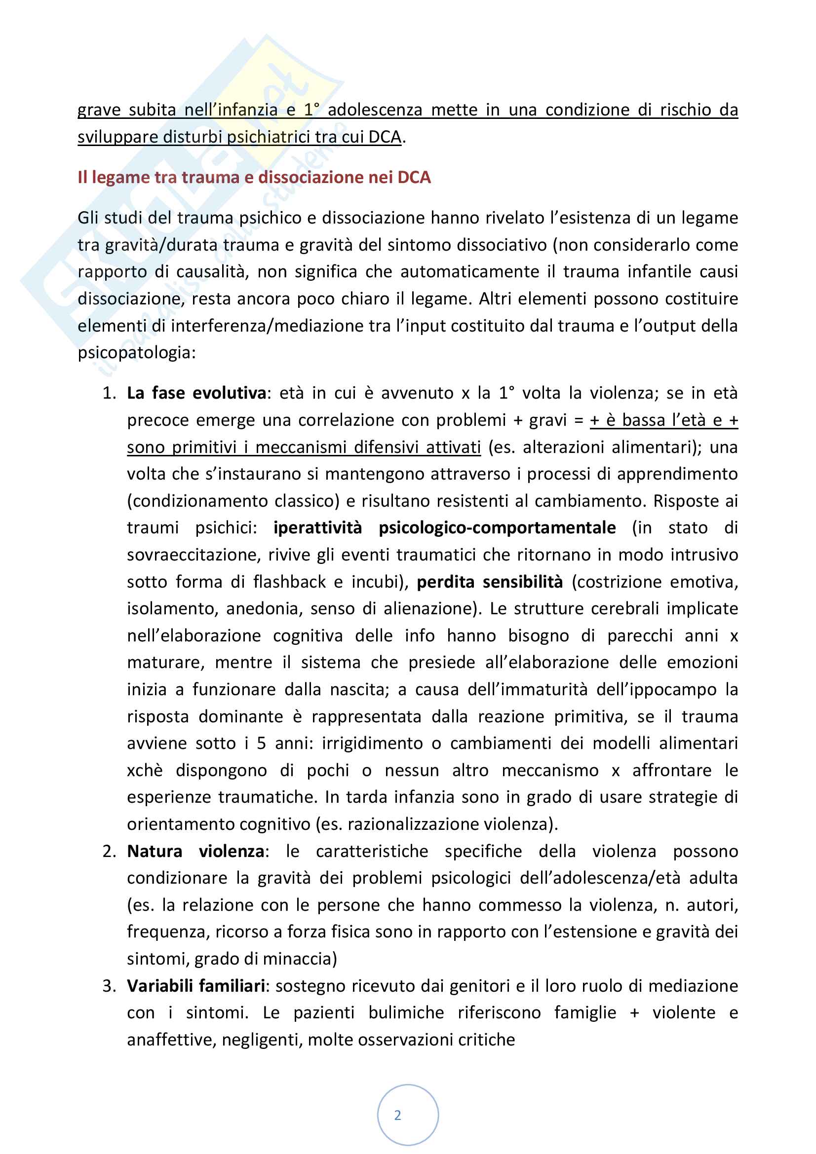 Riassunto esame Psicologia dello sviluppo, prof. Giani Gallino, libro consigliato, Le origini traumatiche dei disturbi alimentari, Van der Linden, Vandereycken Pag. 2