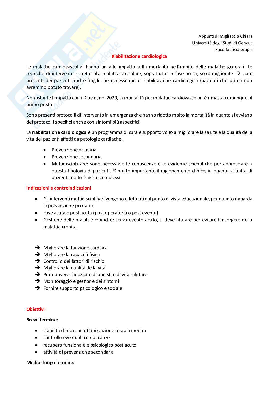Riabilitazione cardiologica - Appunti completi Pag. 1