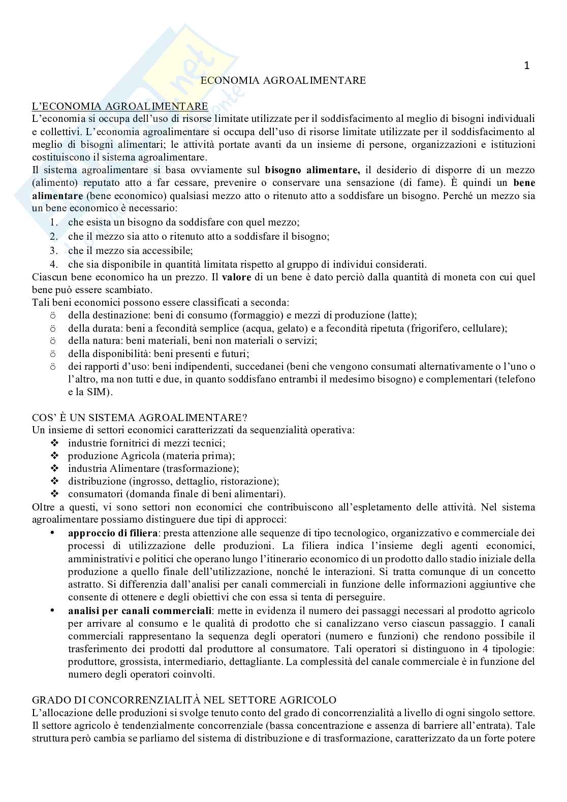 Economia agroalimentare Pag. 1