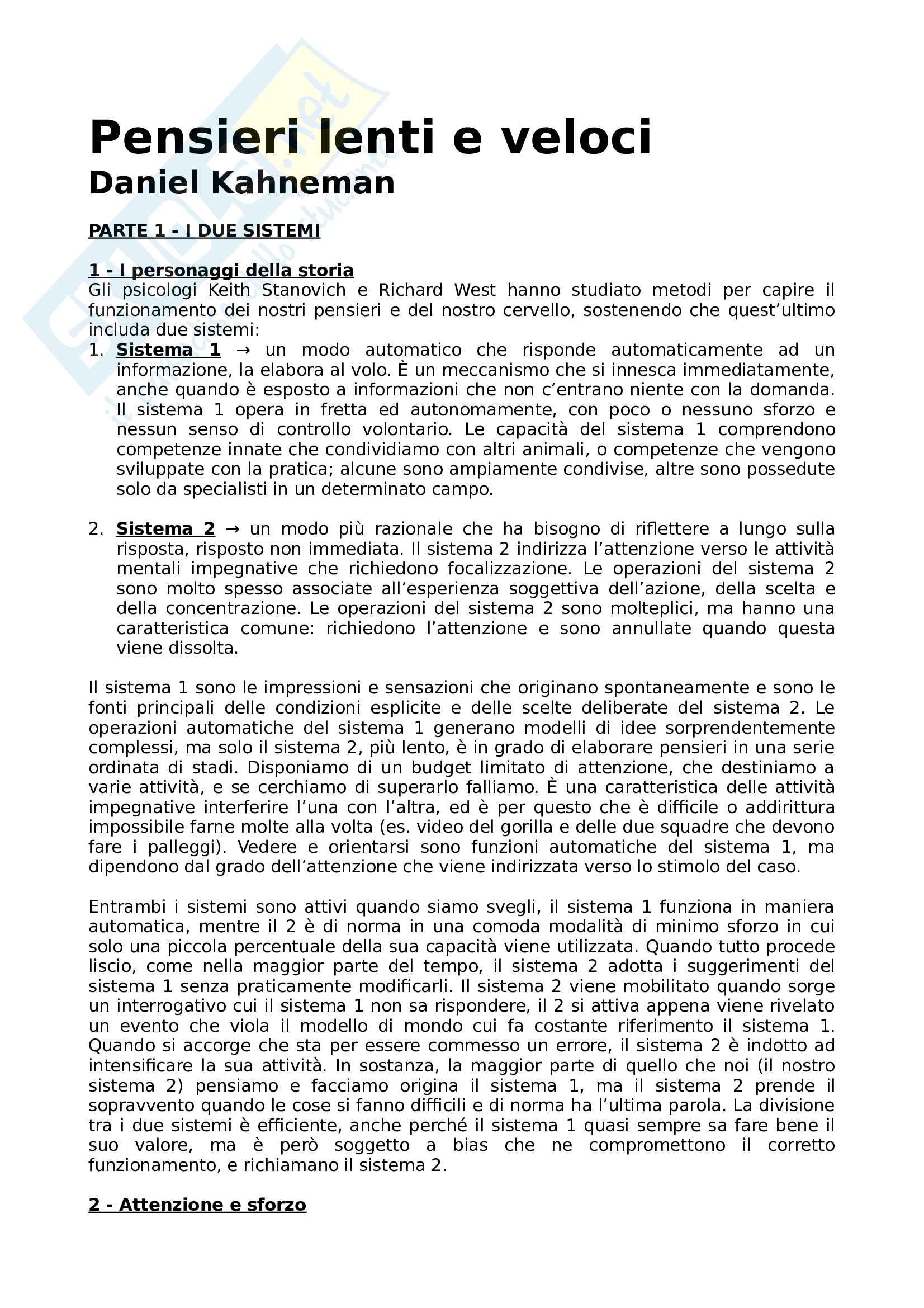 Pensieri Lenti E Veloci Riassunto Pdf