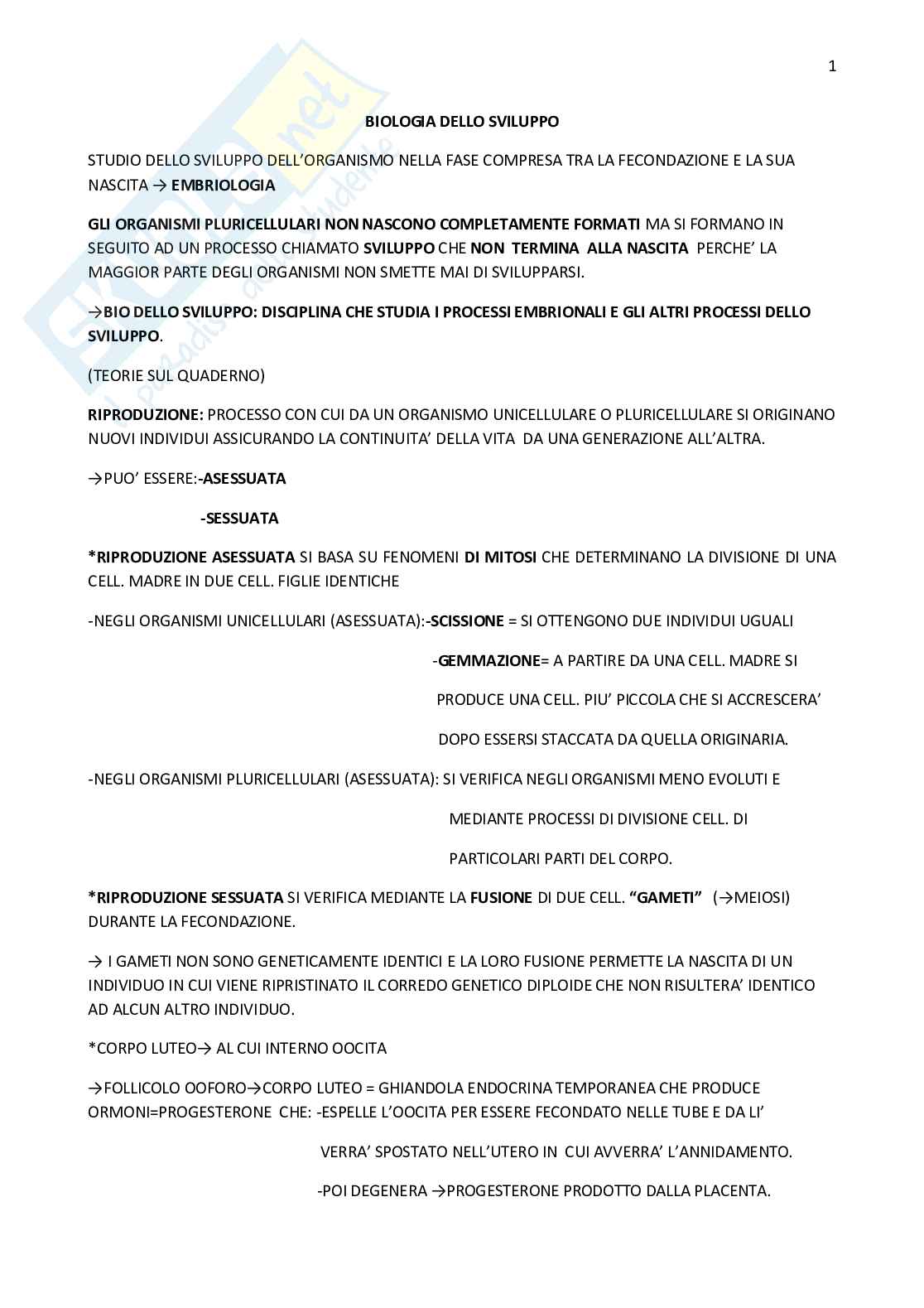 Biologia dello sviluppo  Pag. 1