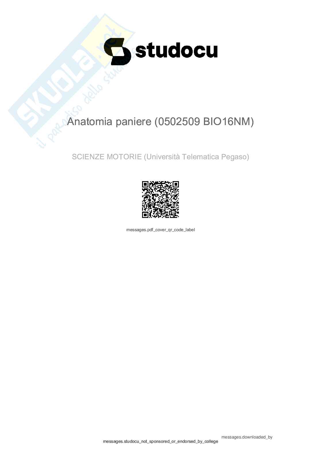Paniere esame Anatomia umana  Pag. 1