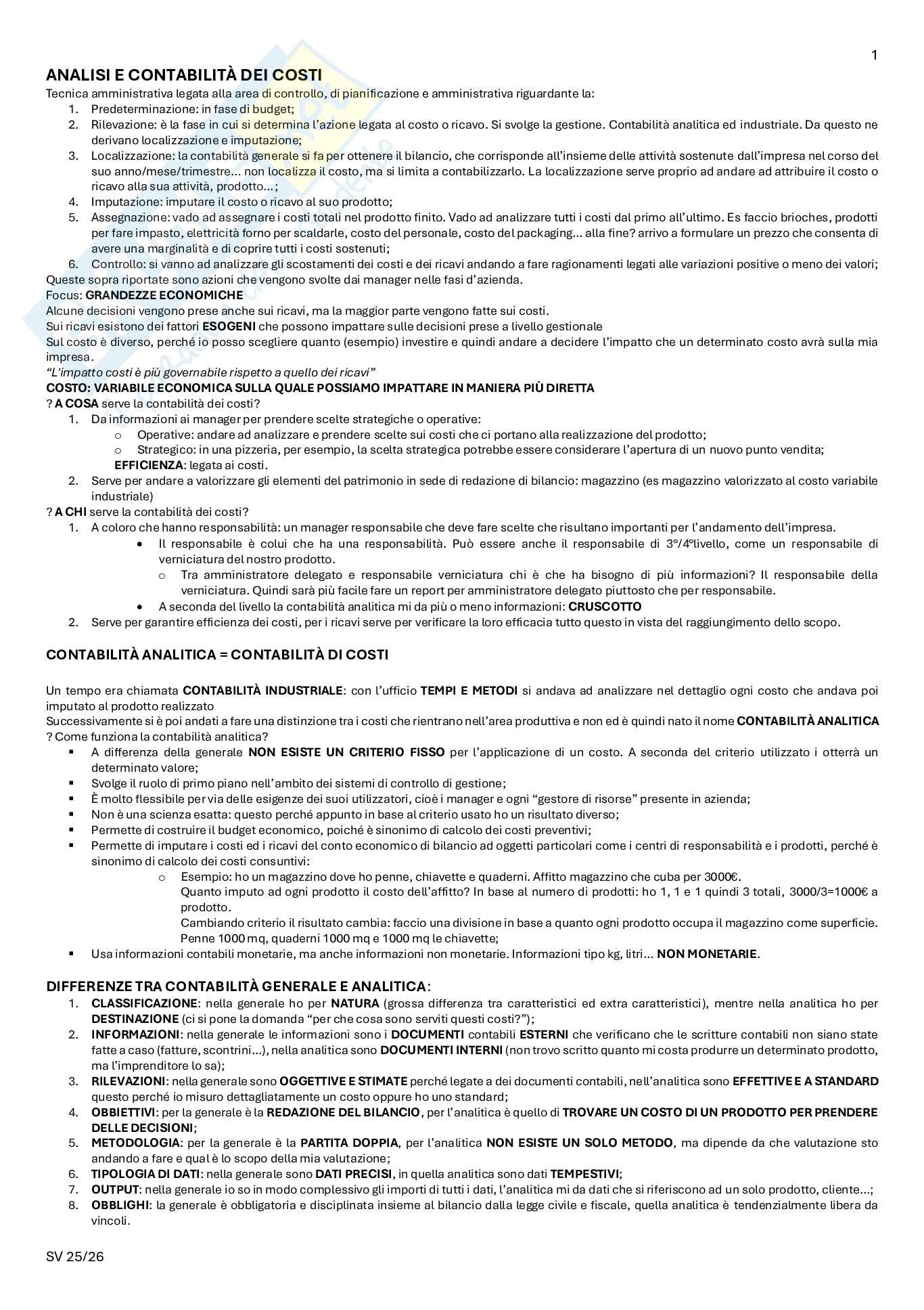 Riassunto esame Pianificazione e controllo, Prof. Alfiero Simona, libro consigliato Analisi e contabilità dei costi, Brusa Pag. 1
