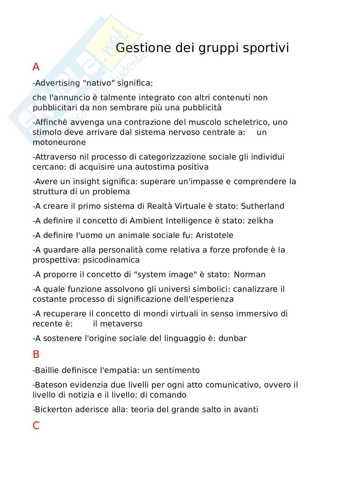 Gestione dei gruppi sportivi Pag. 1