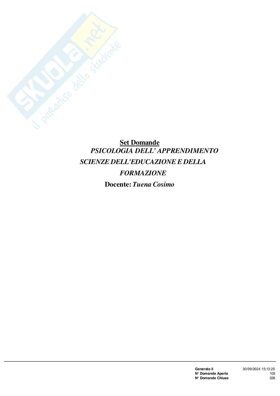 Paniere Psicologia dell'apprendimento Pag. 1