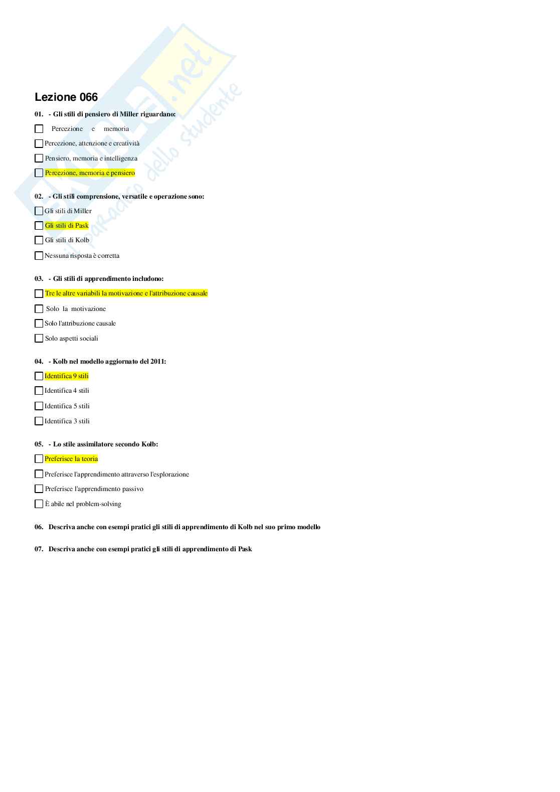 Paniere Psicologia dell'apprendimento Pag. 56