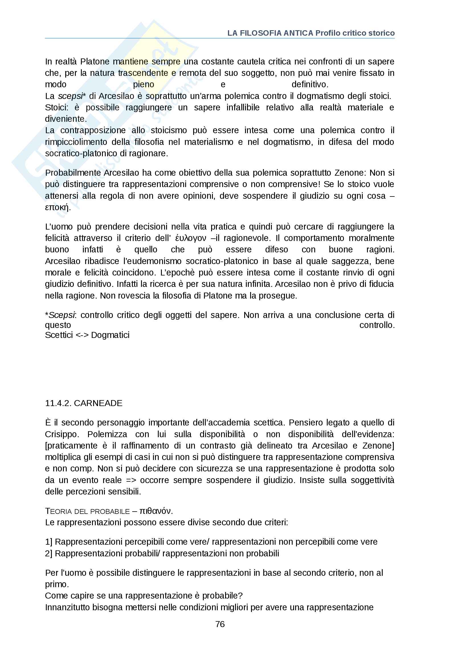 Riassunto esame filosofia antica per l’esame del prof. Trabattoni, testo consigliato La filosofia antica profilo critico-storico" di F.Trabattoni Pag. 76