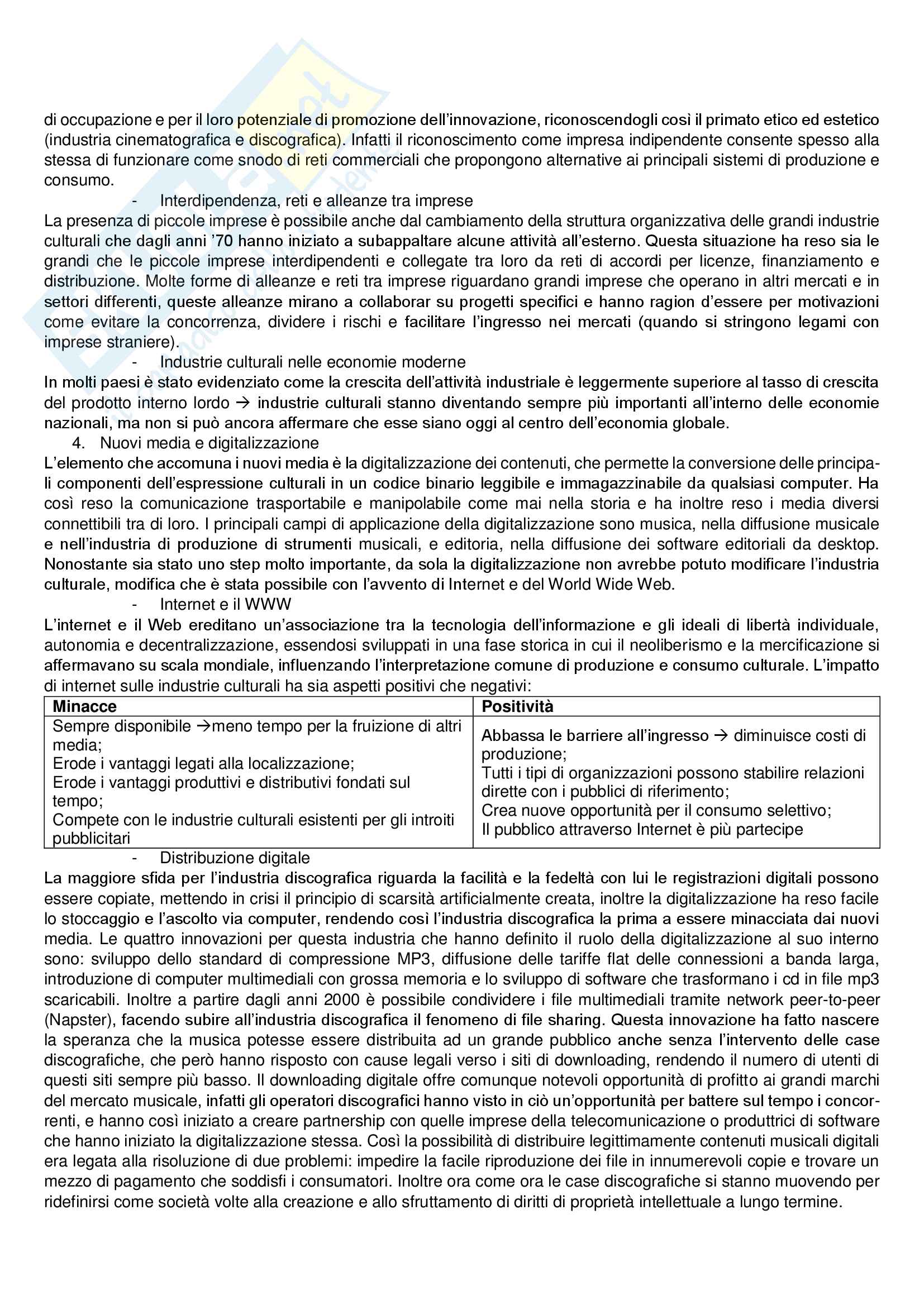 Riassunti esame Management delle Imprese Culturali, prof. Claudio Becagli, libro consigliato Doyle G. [2006], Introduzione all'economia dei media, Hoepli, Milano. (Limitatamente ai capitoli 1, 2, 3, 4, 5, 8, 9) Pag. 6