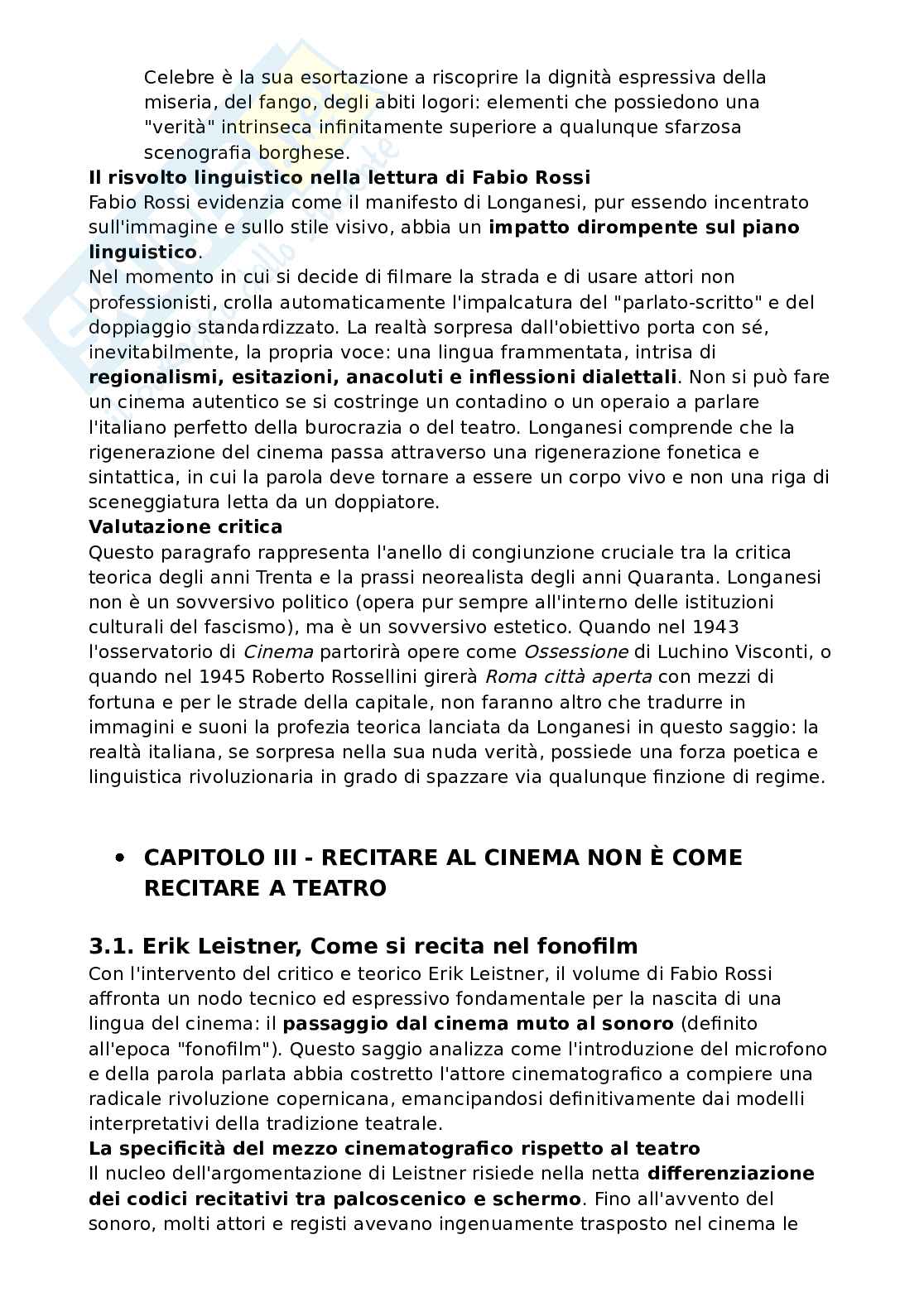 Riassunto esame Teoria del cinema, Prof. Rossi Fabio, libro consigliato La parola e l'immagine agli albori del Neorealismo , Rossi Pag. 11