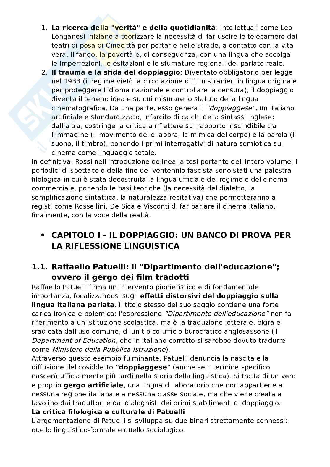 Riassunto esame Teoria del cinema, Prof. Rossi Fabio, libro consigliato La parola e l'immagine agli albori del Neorealismo , Rossi Pag. 2
