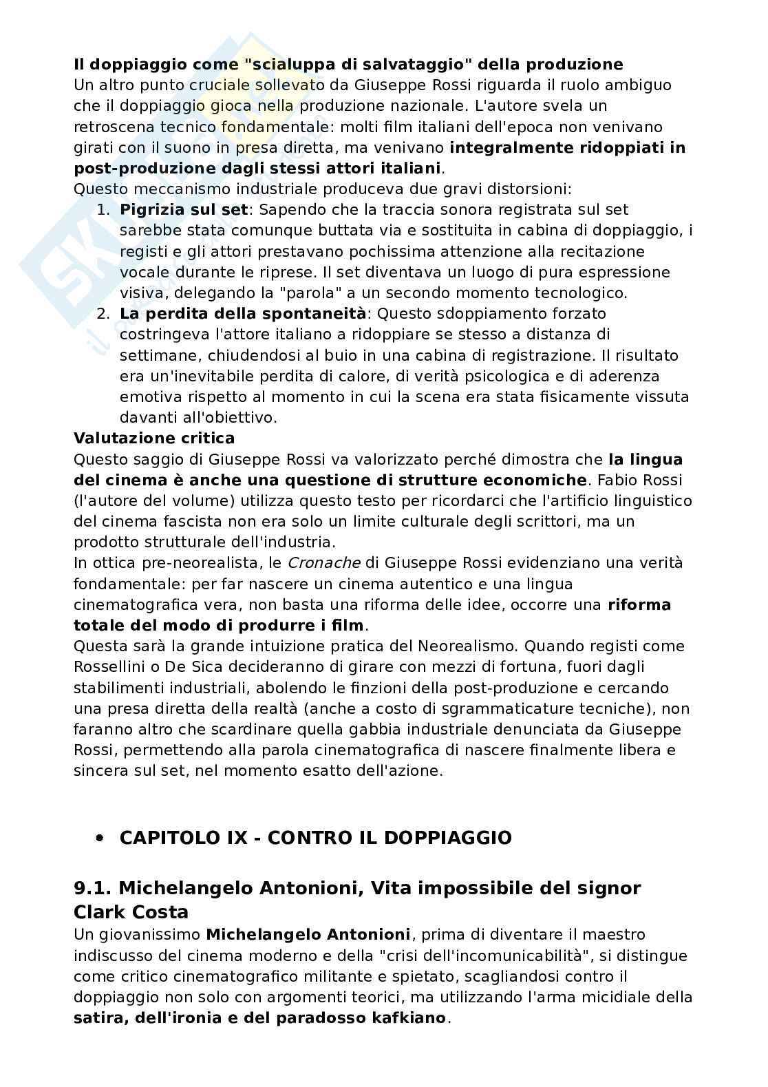 Riassunto esame Teoria del cinema, Prof. Rossi Fabio, libro consigliato La parola e l'immagine agli albori del Neorealismo , Rossi Pag. 31