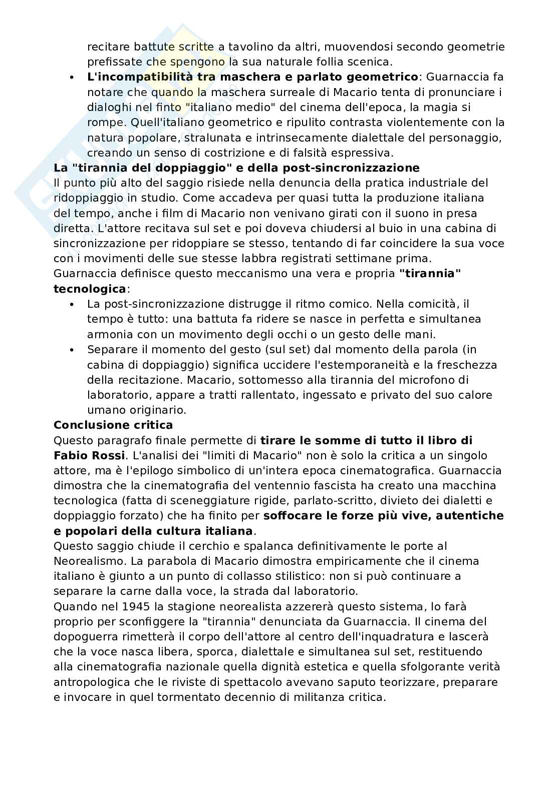 Riassunto esame Teoria del cinema, Prof. Rossi Fabio, libro consigliato La parola e l'immagine agli albori del Neorealismo , Rossi Pag. 46