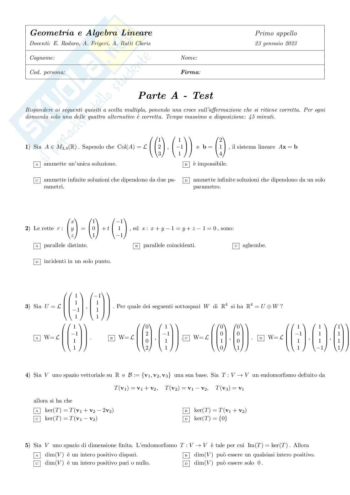  Geometria e algebra lineare Pag. 1