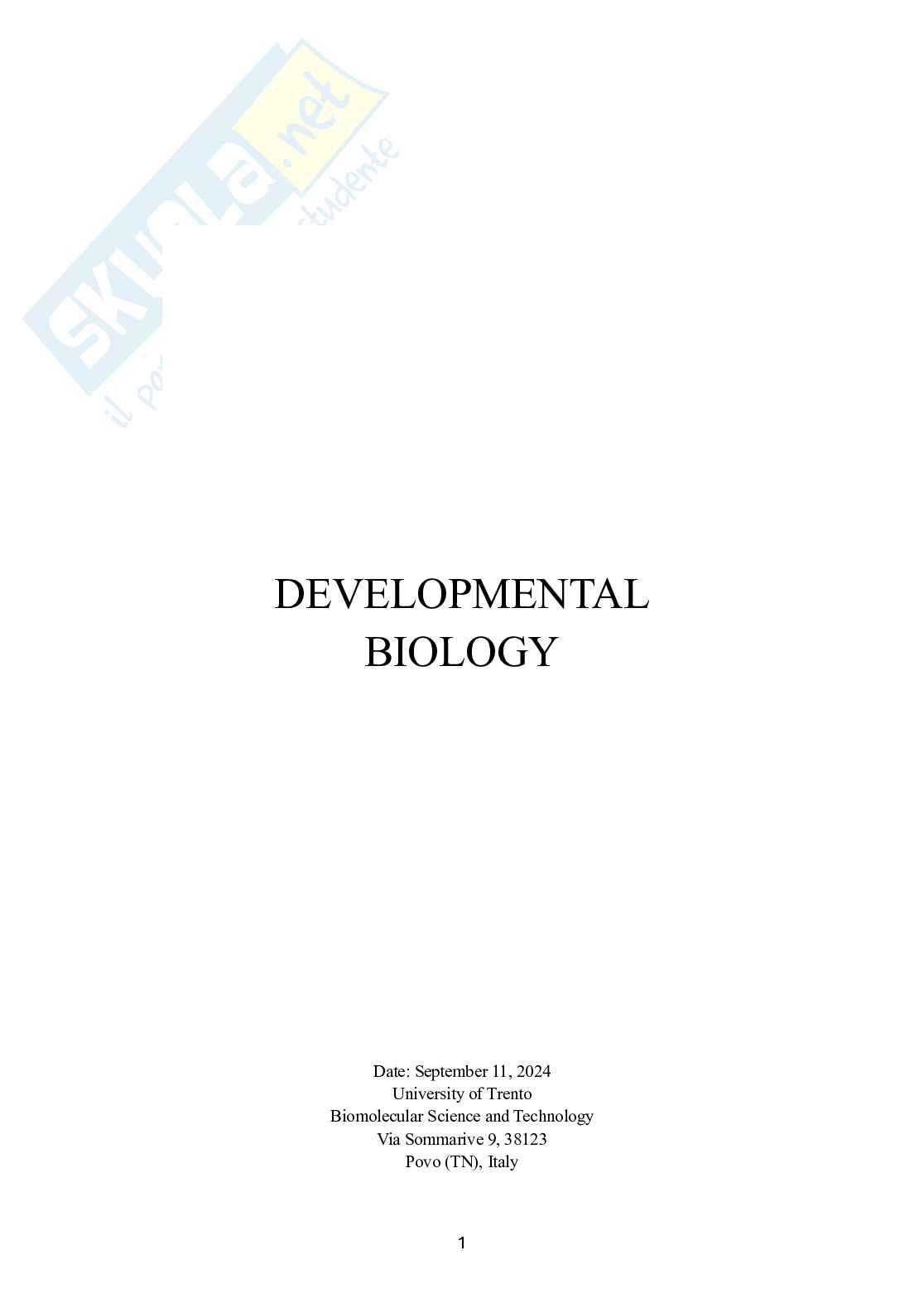 Biologia dello sviluppo Pag. 1