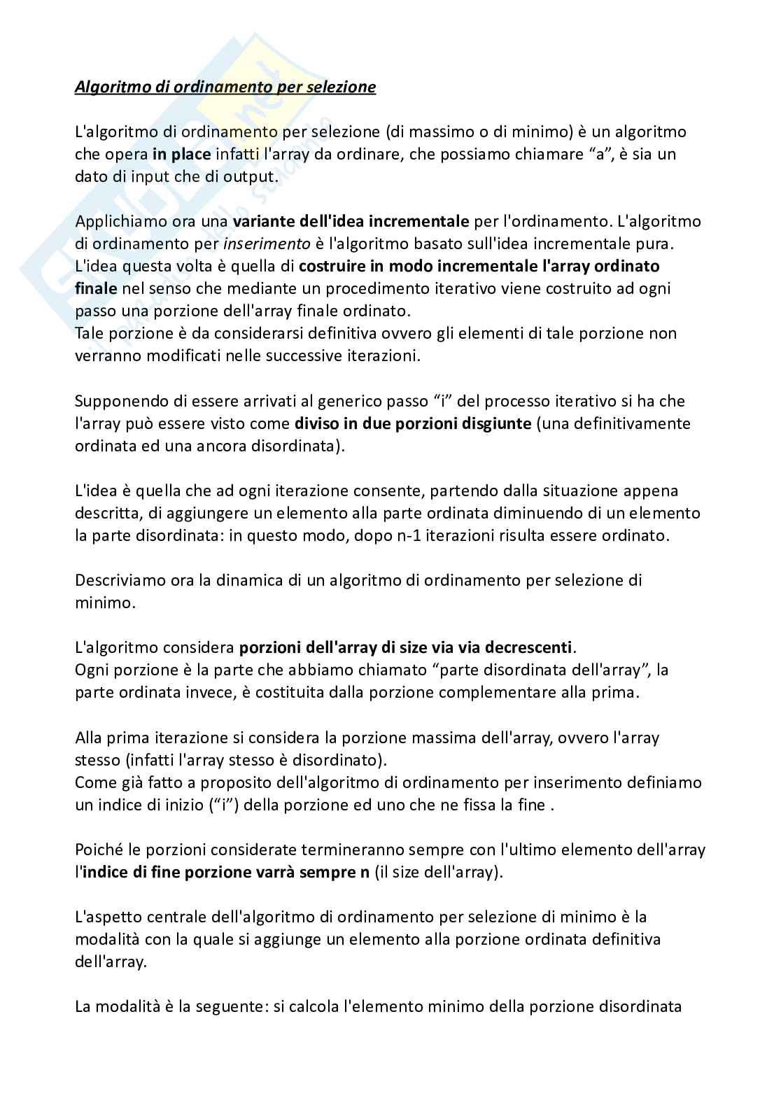 Algoritmo di ordinamento per selezione Pag. 1