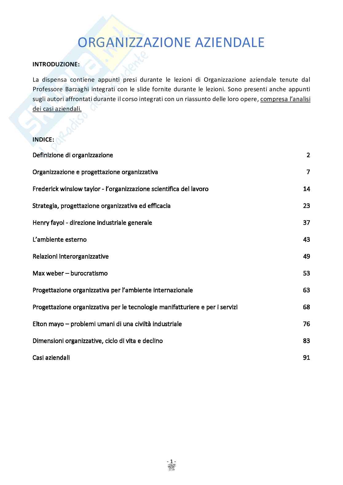 Appunti delle lezioni di Organizzazione aziendale Pag. 1