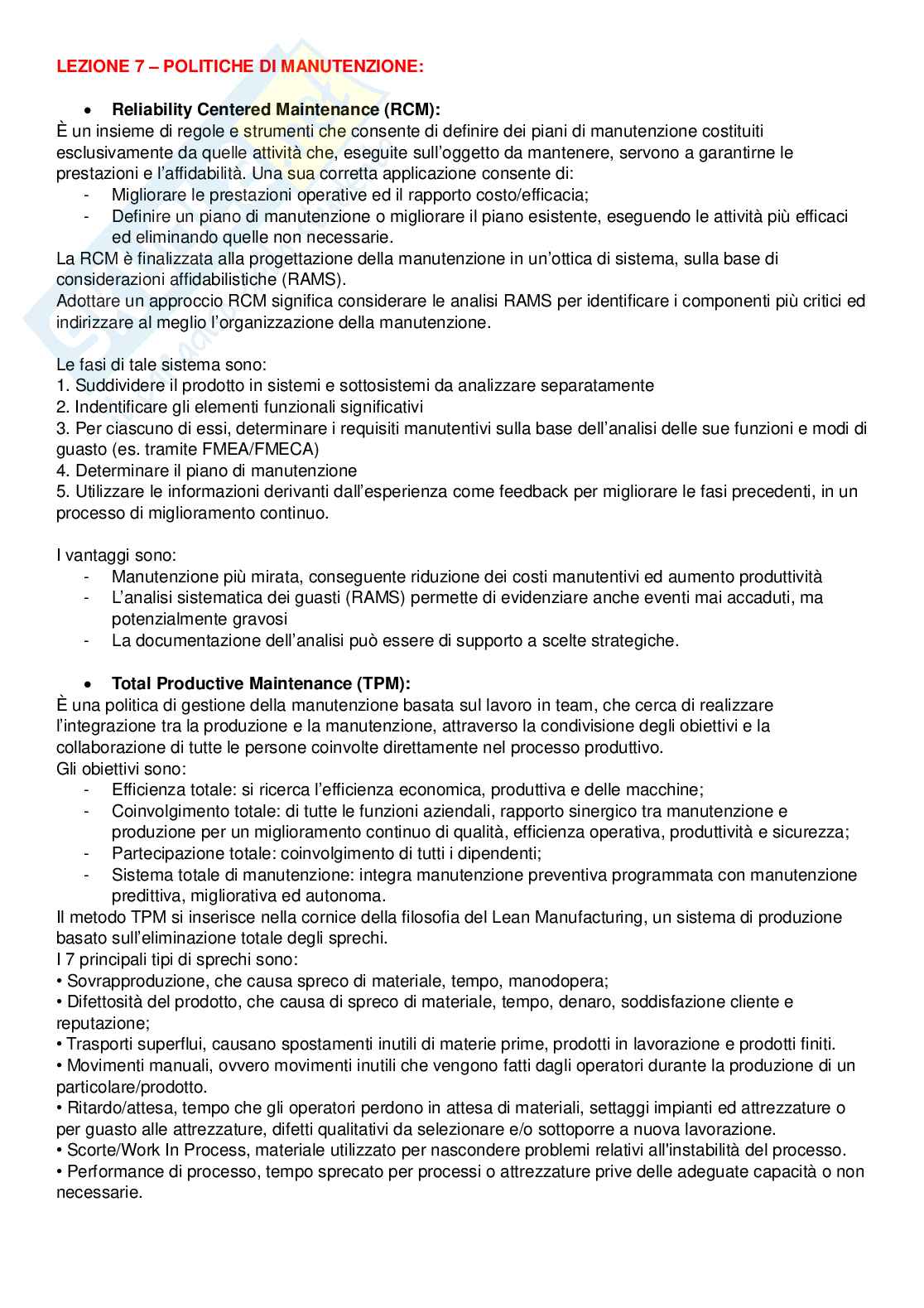 Riassunto esame Laboratorio di manutenzione, Prof. Tornese Fabiana, libro consigliato Progettare e gestire la manutenzione, Fedele, Furlanetto, Saccardi Pag. 11