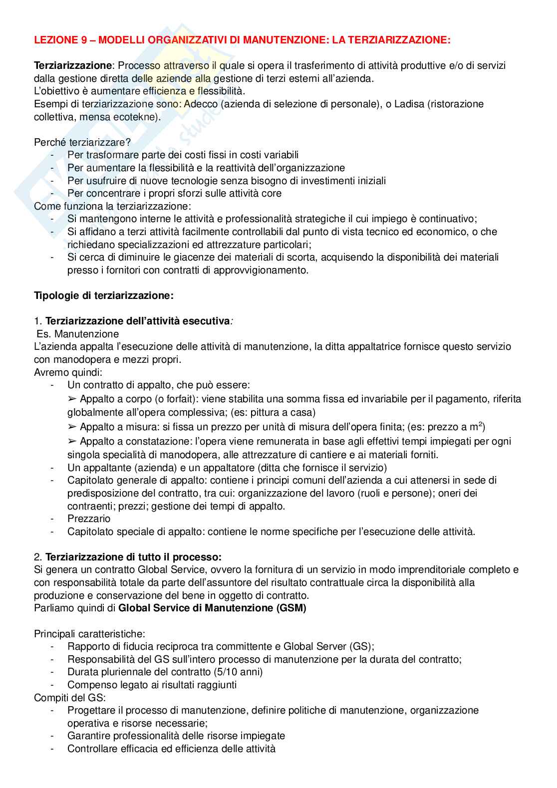 Riassunto esame Laboratorio di manutenzione, Prof. Tornese Fabiana, libro consigliato Progettare e gestire la manutenzione, Fedele, Furlanetto, Saccardi Pag. 16