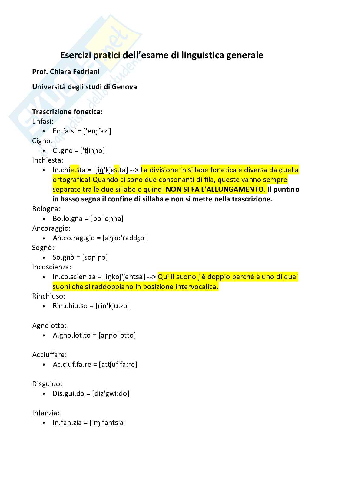 Esercizi pratici dell'esame di linguistica Pag. 1