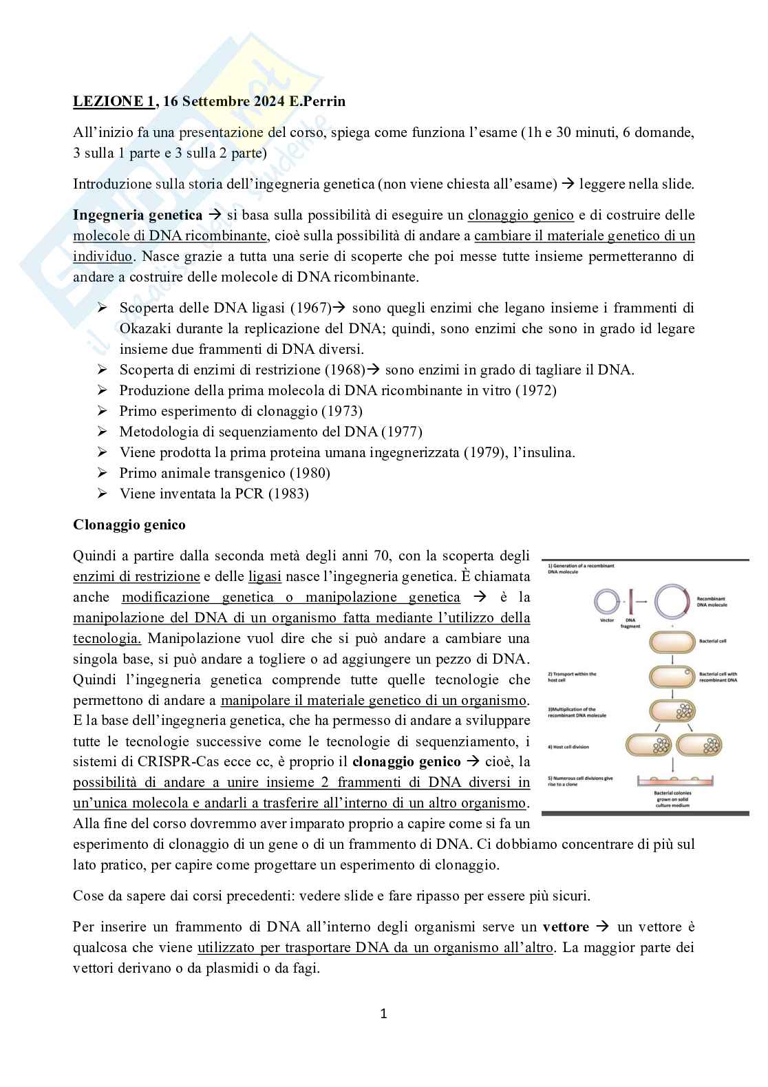 Appunti di Ingegneria genetica  Pag. 1