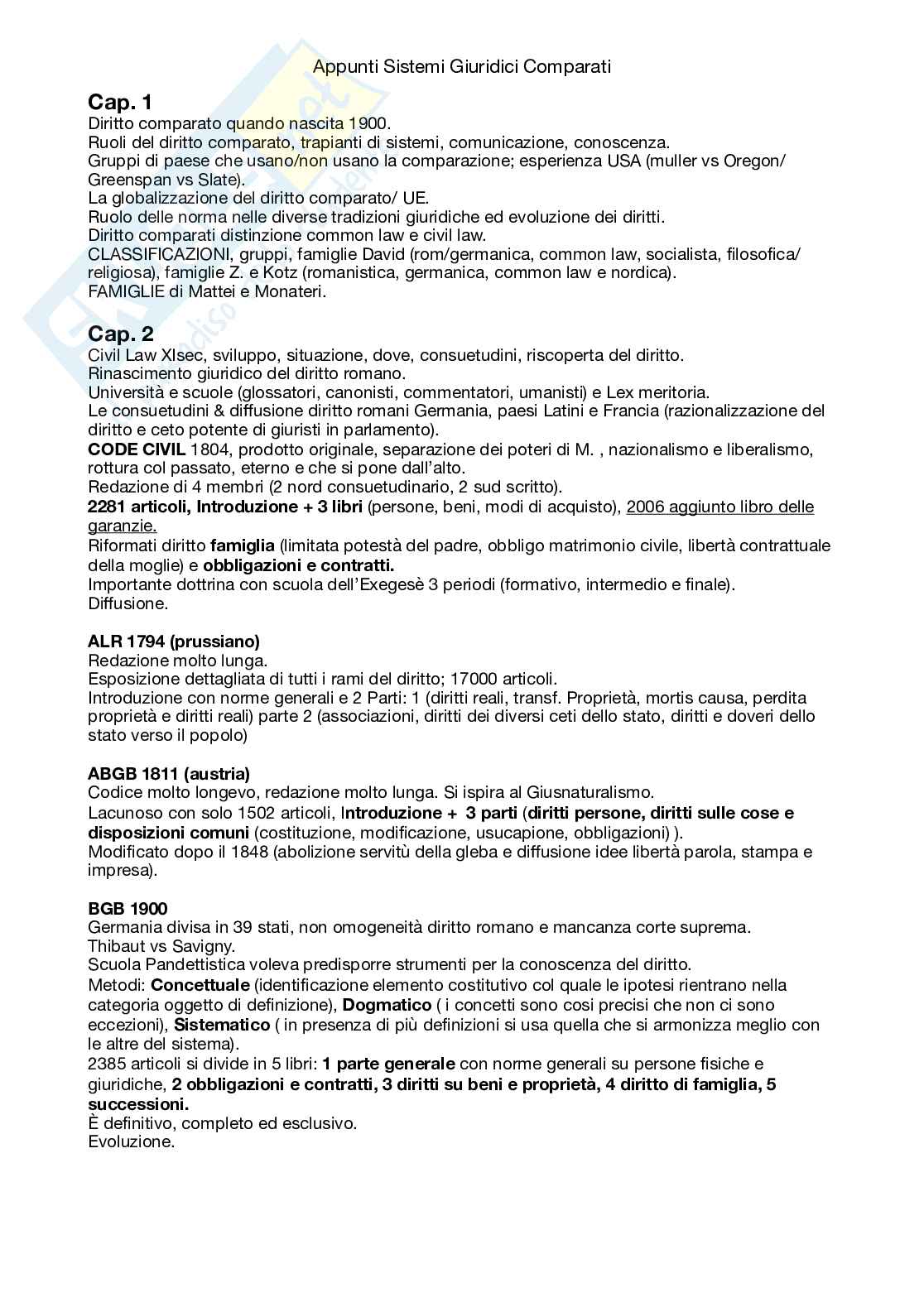 Appunti sistemi giuridici comparati Pag. 1