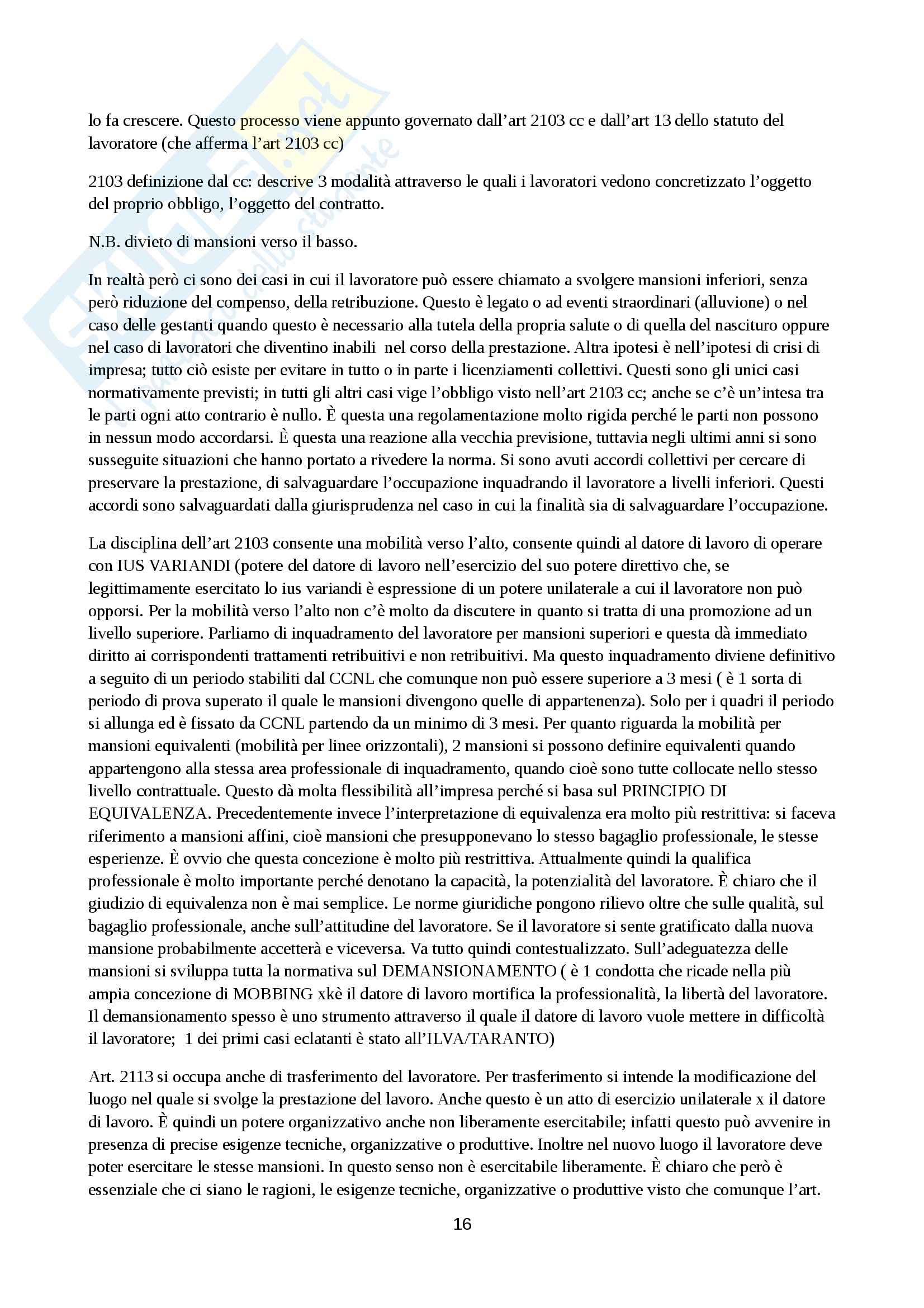 Riassunto esame Diritto del Lavoro, prof. Chieco Pag. 16