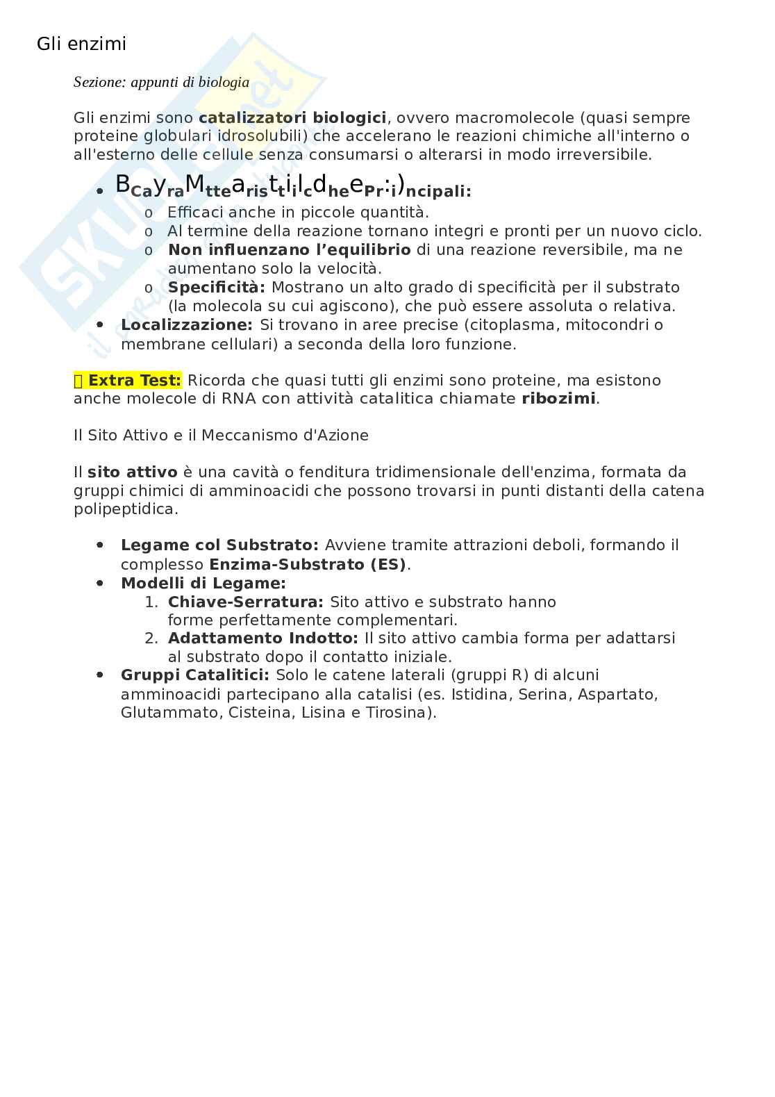 Biologia, chimica - Enzimi Pag. 1
