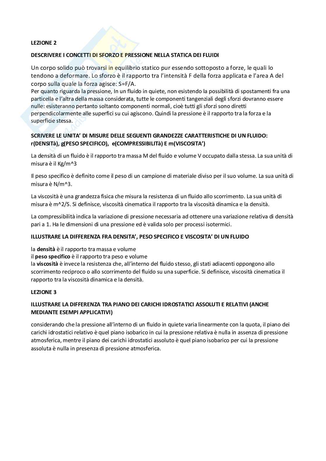 Risposte aperte Idraulica e costruzioni idrauliche  Pag. 2