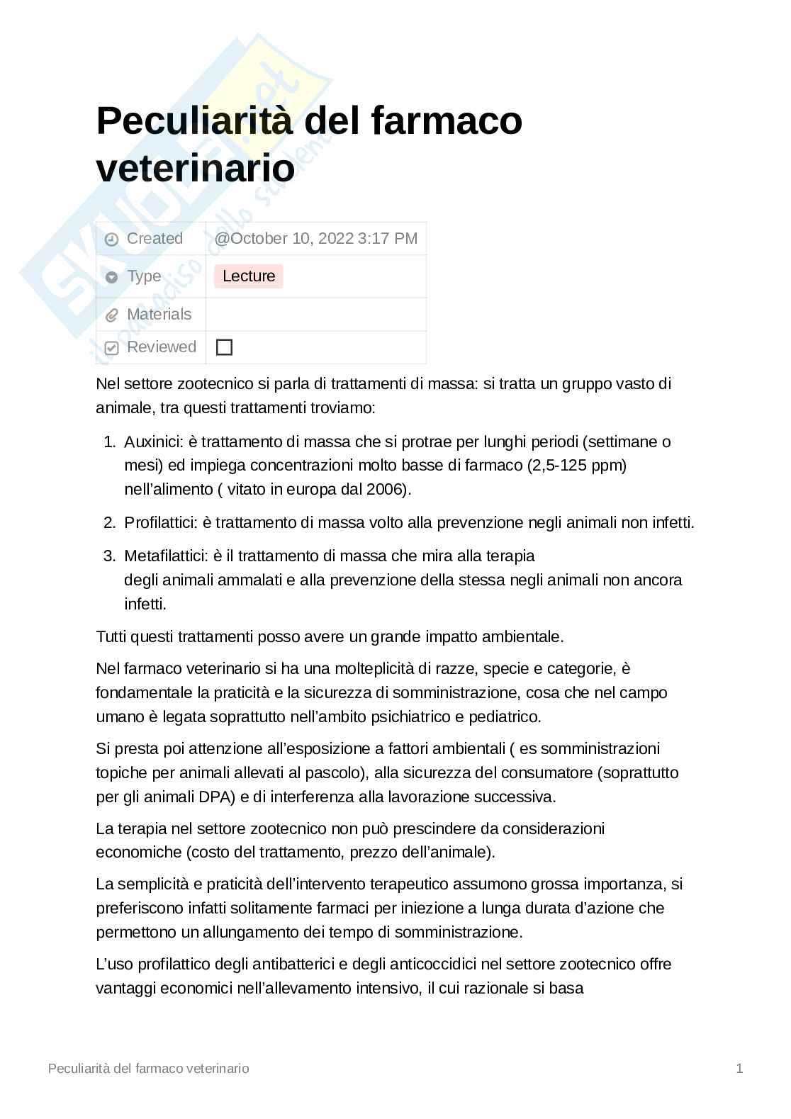 Appunti di Farmacia veterinaria Pag. 1