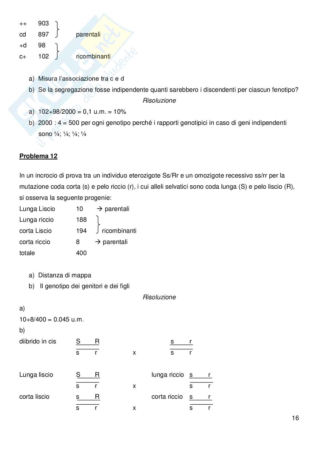 Genetica I - Esercizi svolti Pag. 16