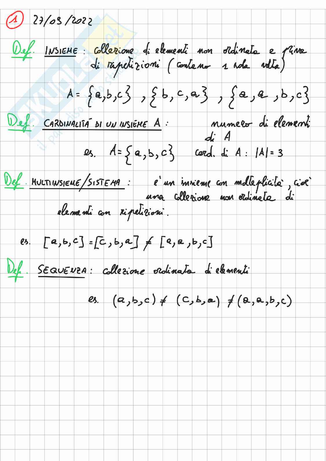 Definizioni e teoremi di Algebra e geometria Pag. 1