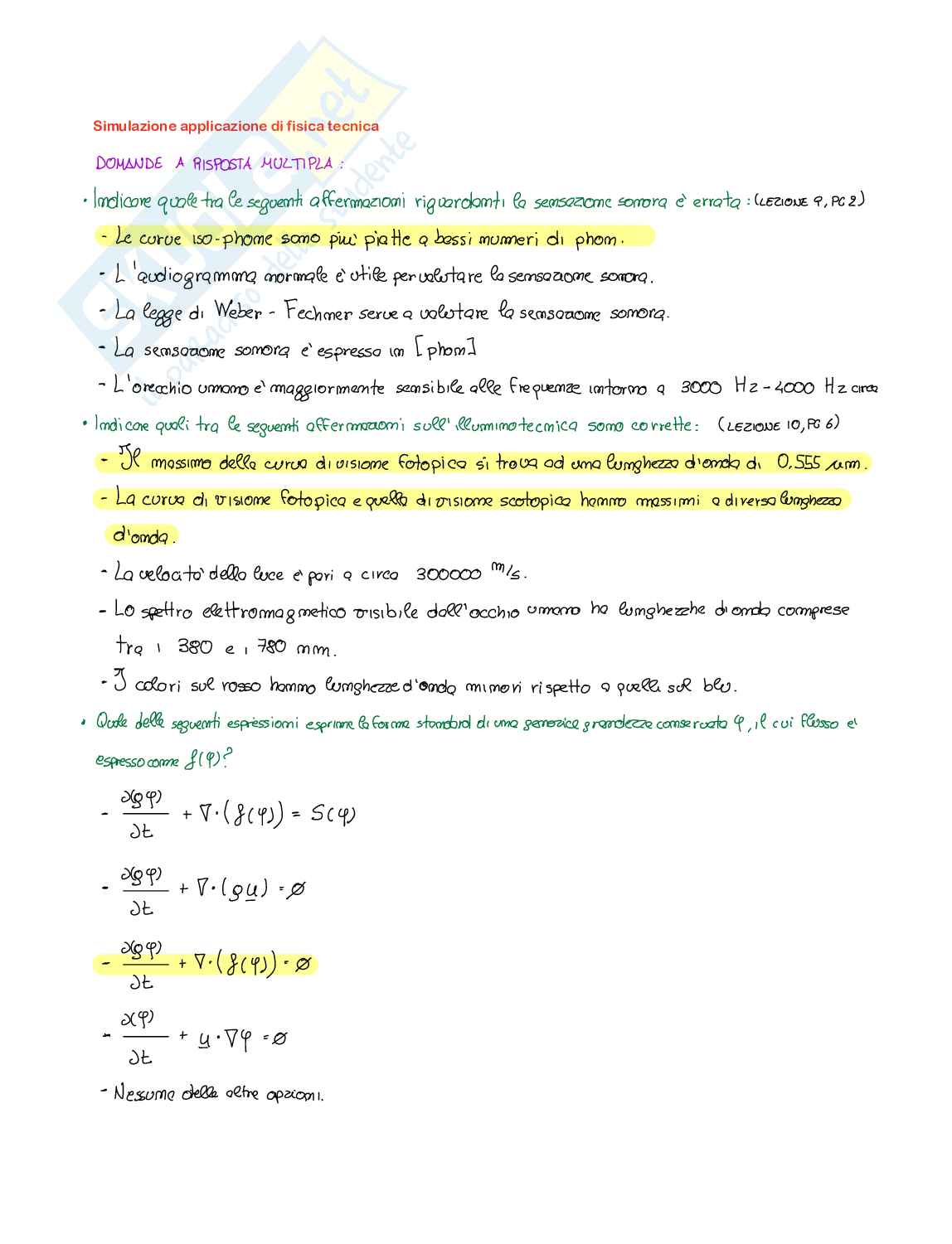 Esempi quiz exercise Applicazioni avanzate di fisica tecnica Pag. 1