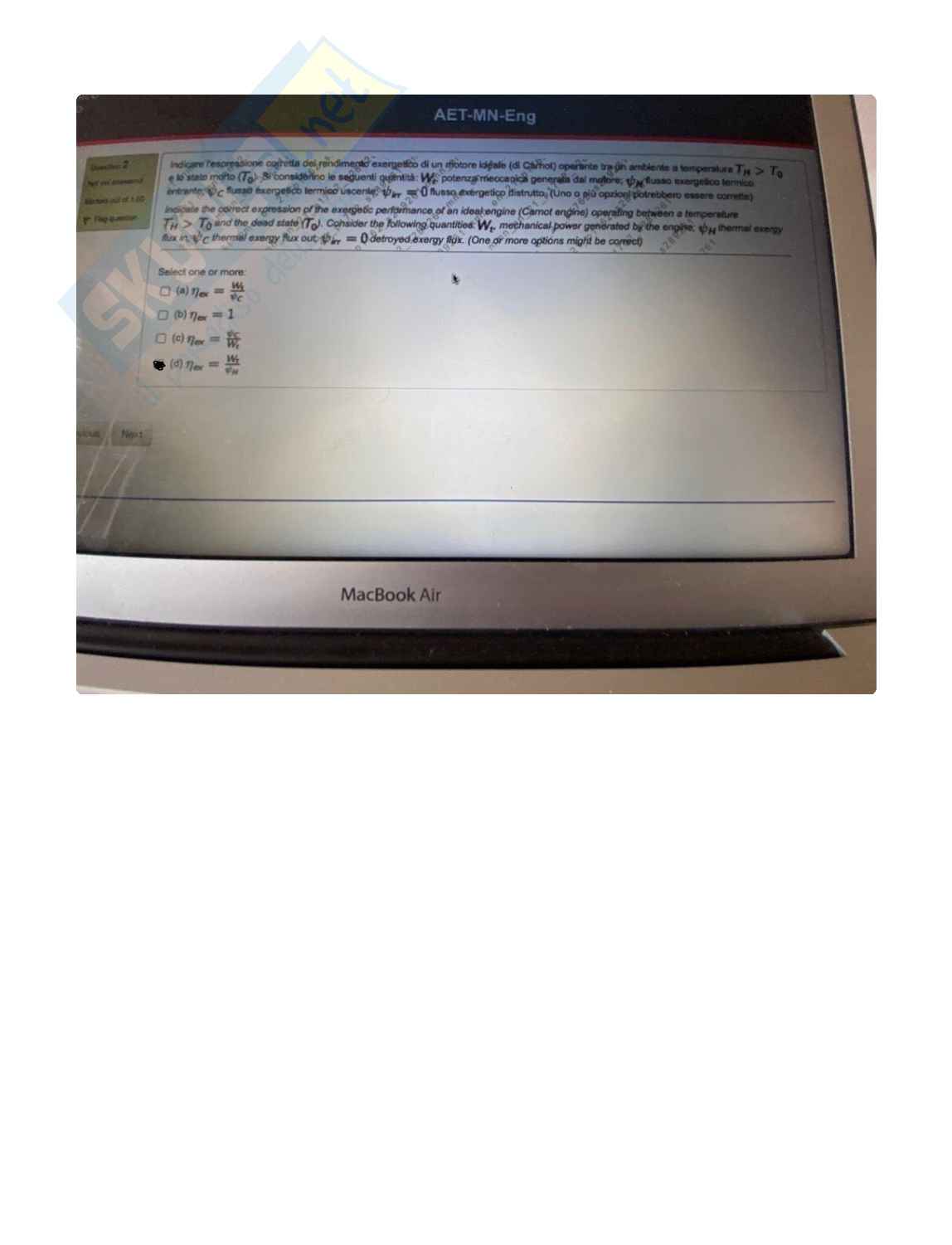 Esempi quiz exercise Applicazioni avanzate di fisica tecnica Pag. 16