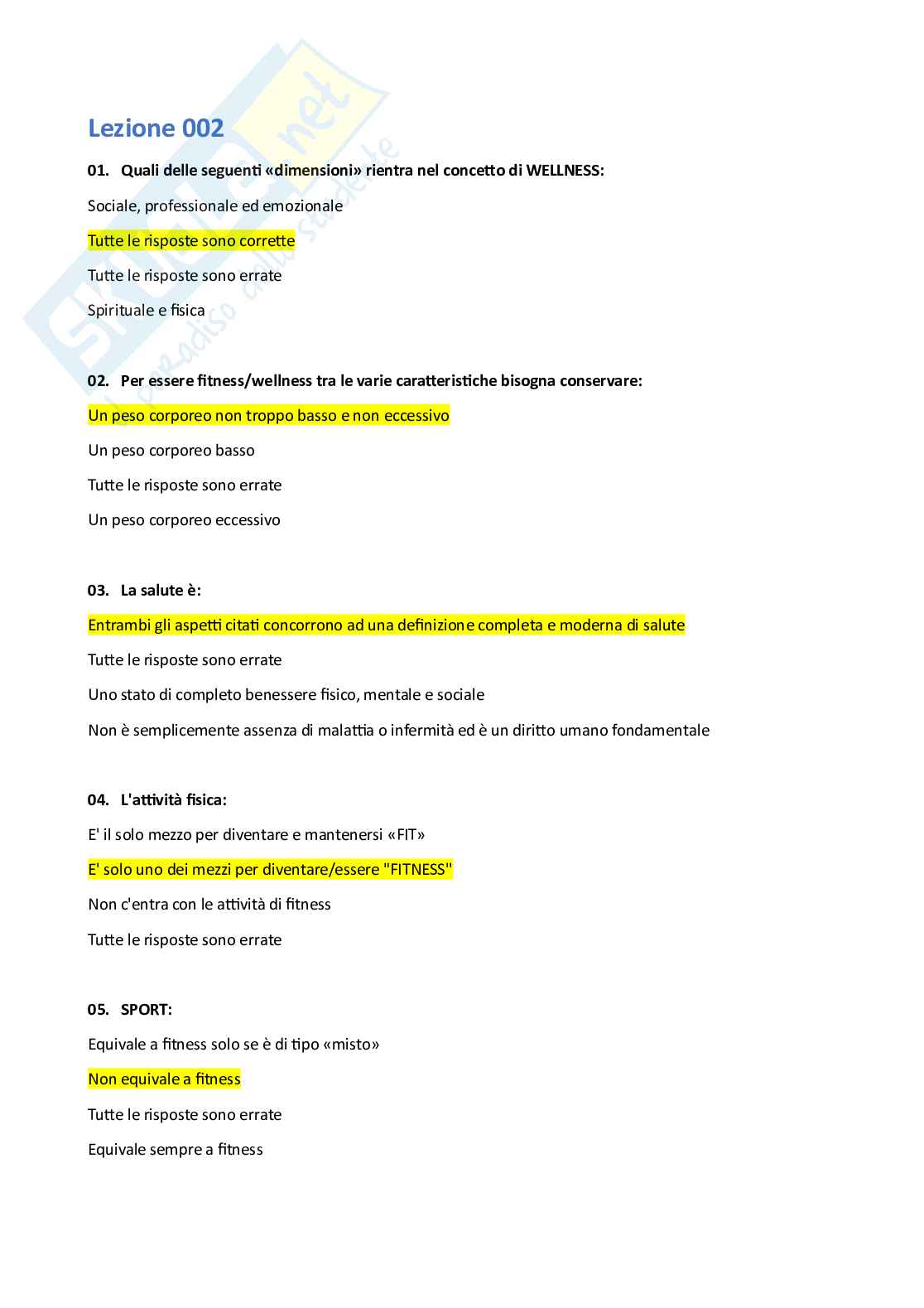 Set domande aperte e chiuse di Fitness e welness Pag. 2