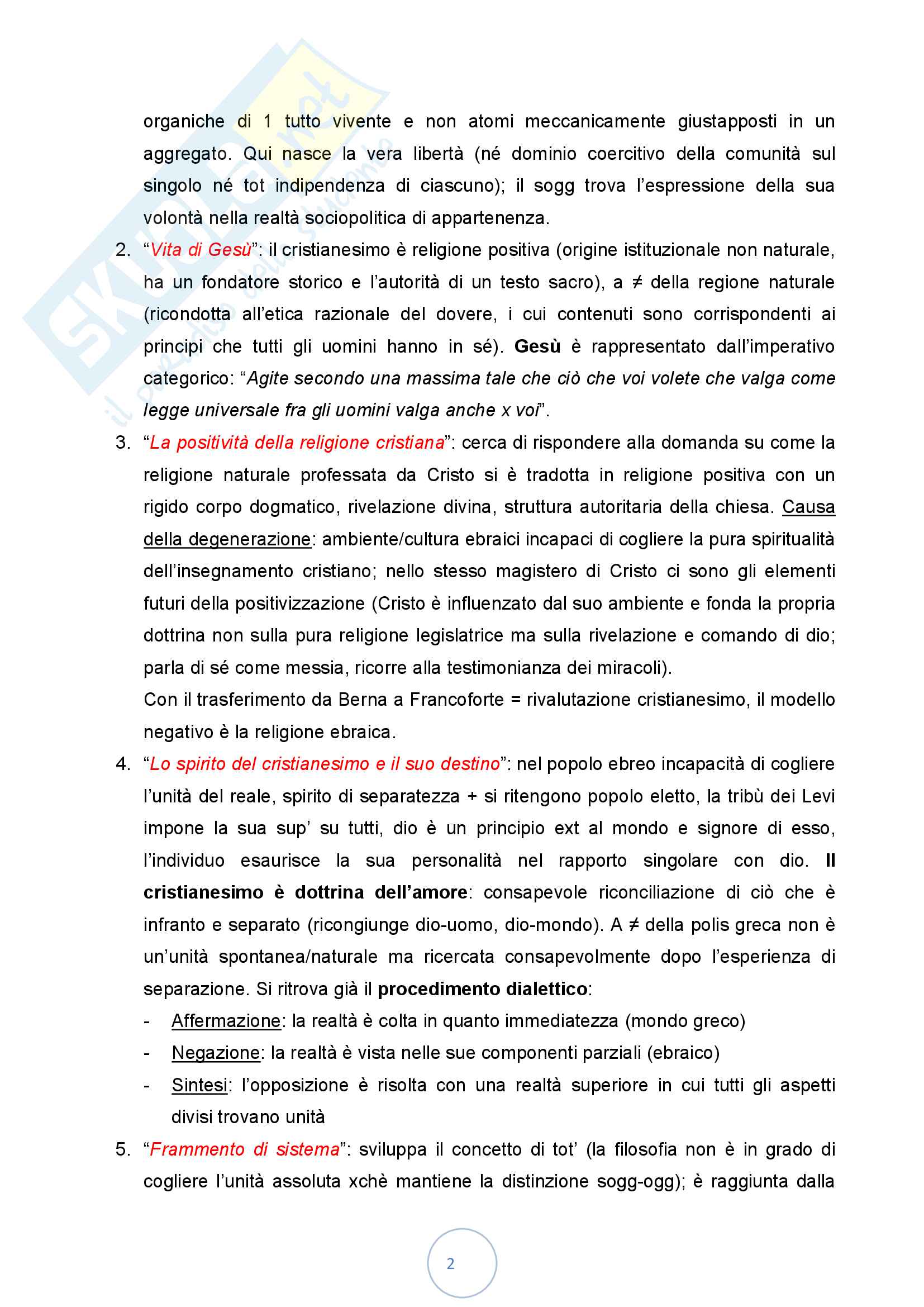 Sunto per l'esame di Filosofia teoretica, docente Guglielminetti. Libro consigliato Storia e antologia della filosofia, vol. 3. Età contemporanea, Cambiano Mori Pag. 2
