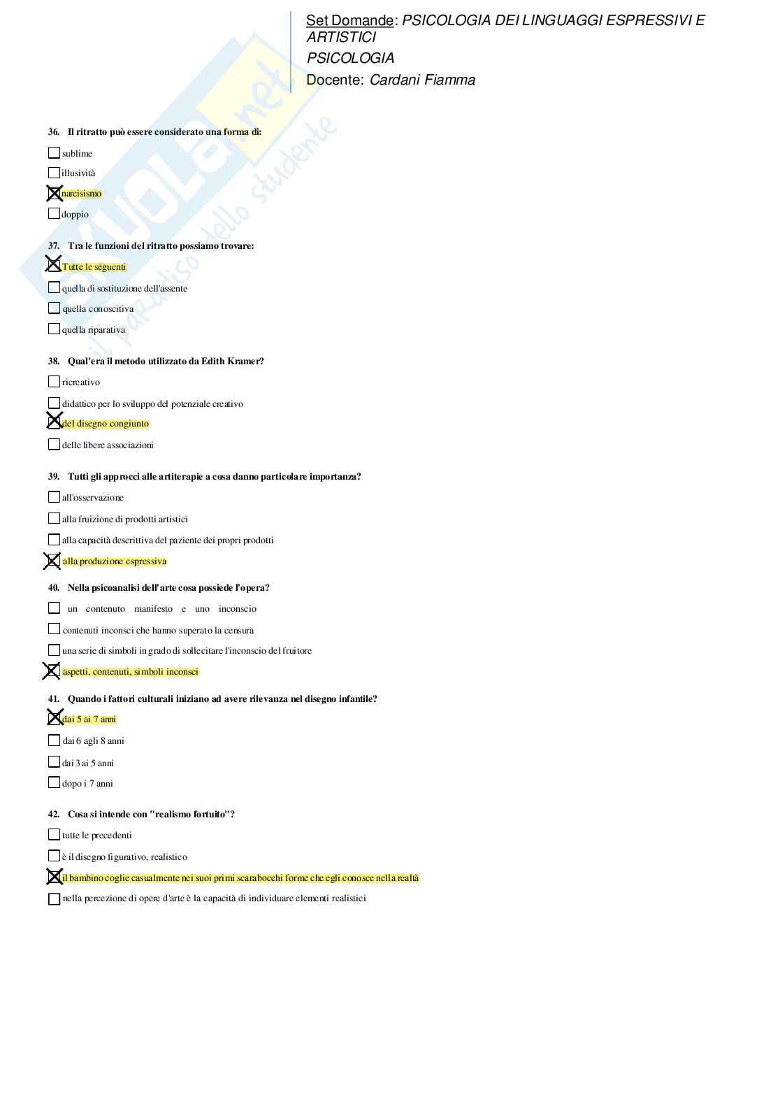 Risposte domande chiuse psicologia dei linguaggi espressivi e artistici aggiornate 2026 Pag. 11