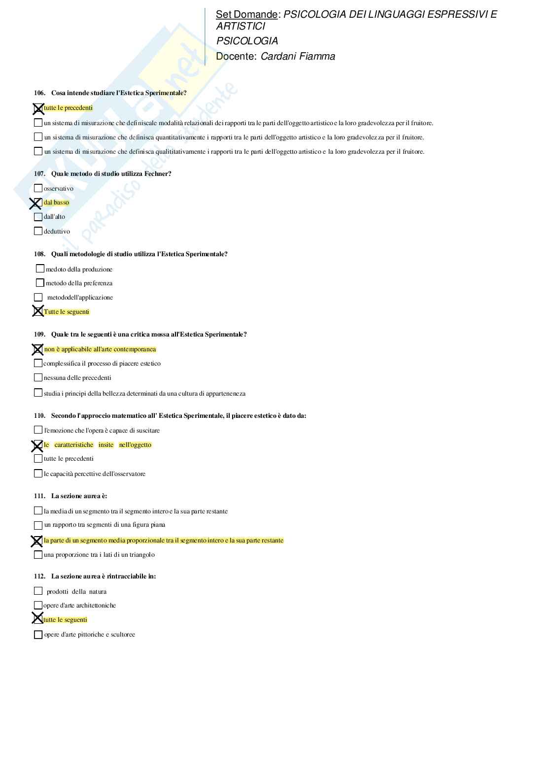 Risposte domande chiuse psicologia dei linguaggi espressivi e artistici aggiornate 2026 Pag. 21