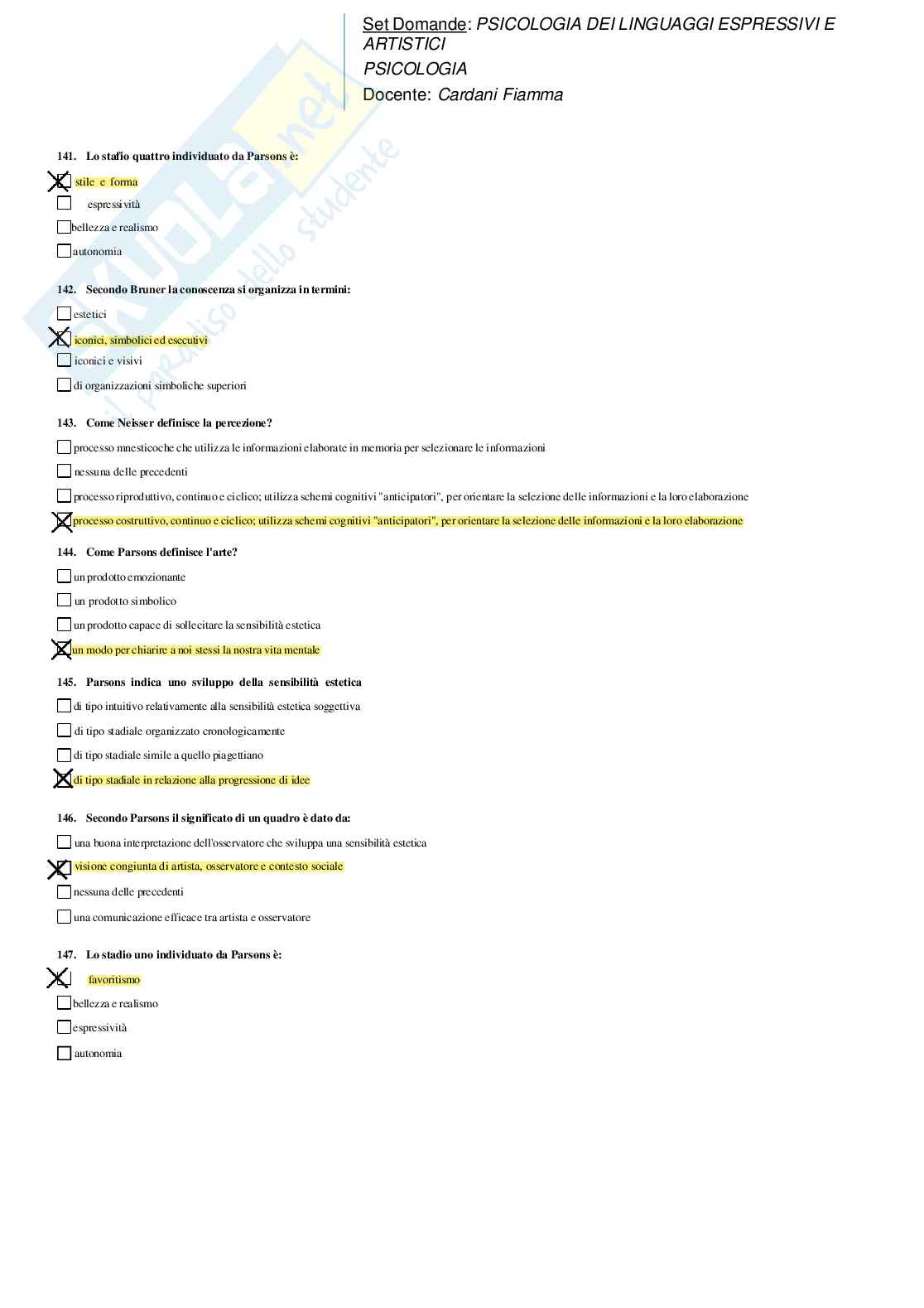 Risposte domande chiuse psicologia dei linguaggi espressivi e artistici aggiornate 2026 Pag. 26