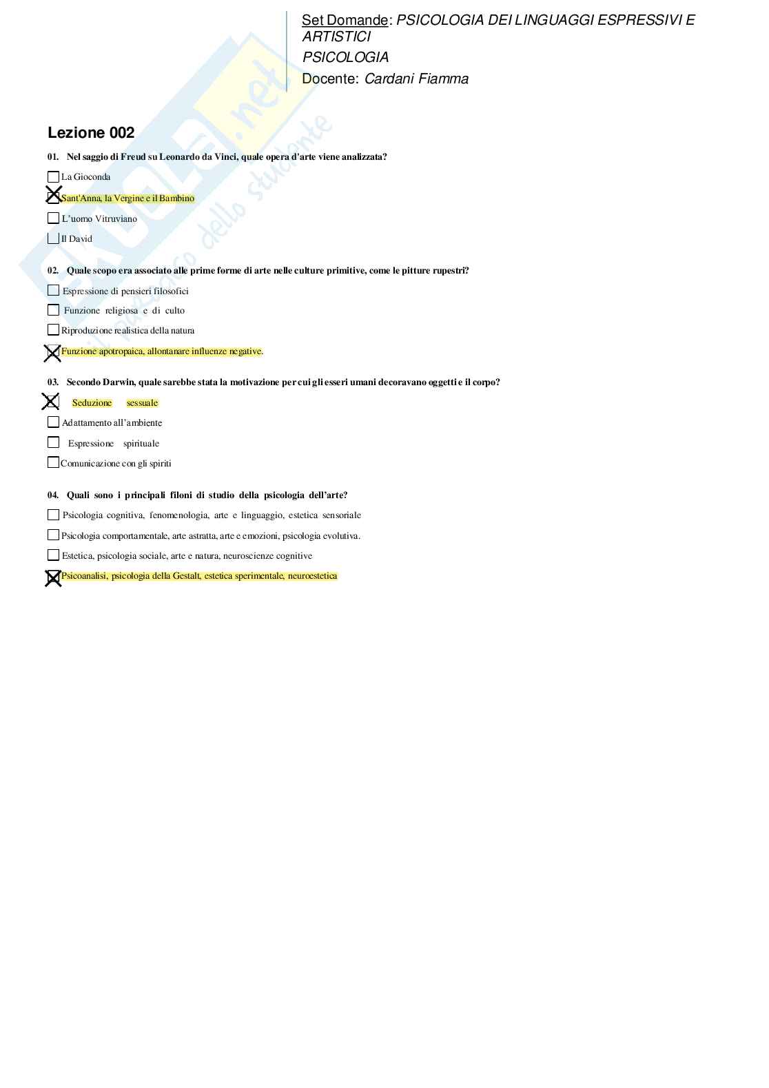 Risposte domande chiuse psicologia dei linguaggi espressivi e artistici aggiornate 2026 Pag. 31