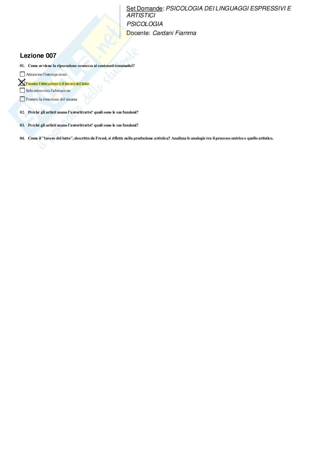 Risposte domande chiuse psicologia dei linguaggi espressivi e artistici aggiornate 2026 Pag. 36