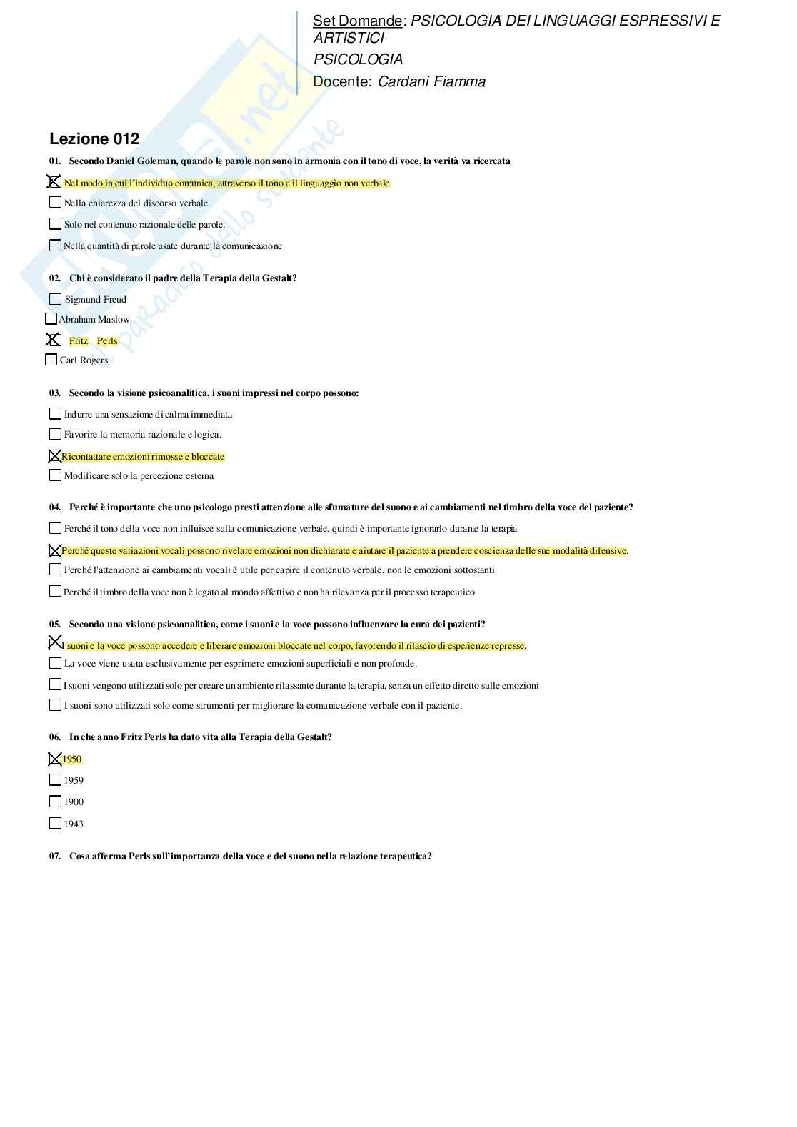 Risposte domande chiuse psicologia dei linguaggi espressivi e artistici aggiornate 2026 Pag. 41