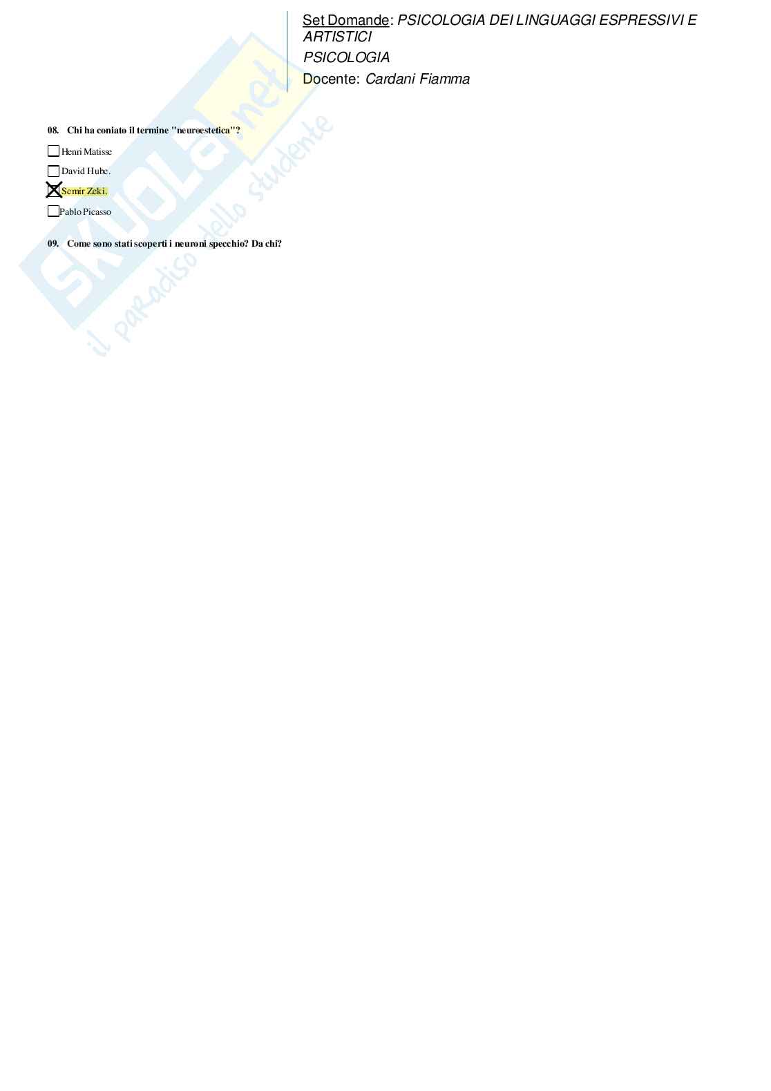 Risposte domande chiuse psicologia dei linguaggi espressivi e artistici aggiornate 2026 Pag. 46