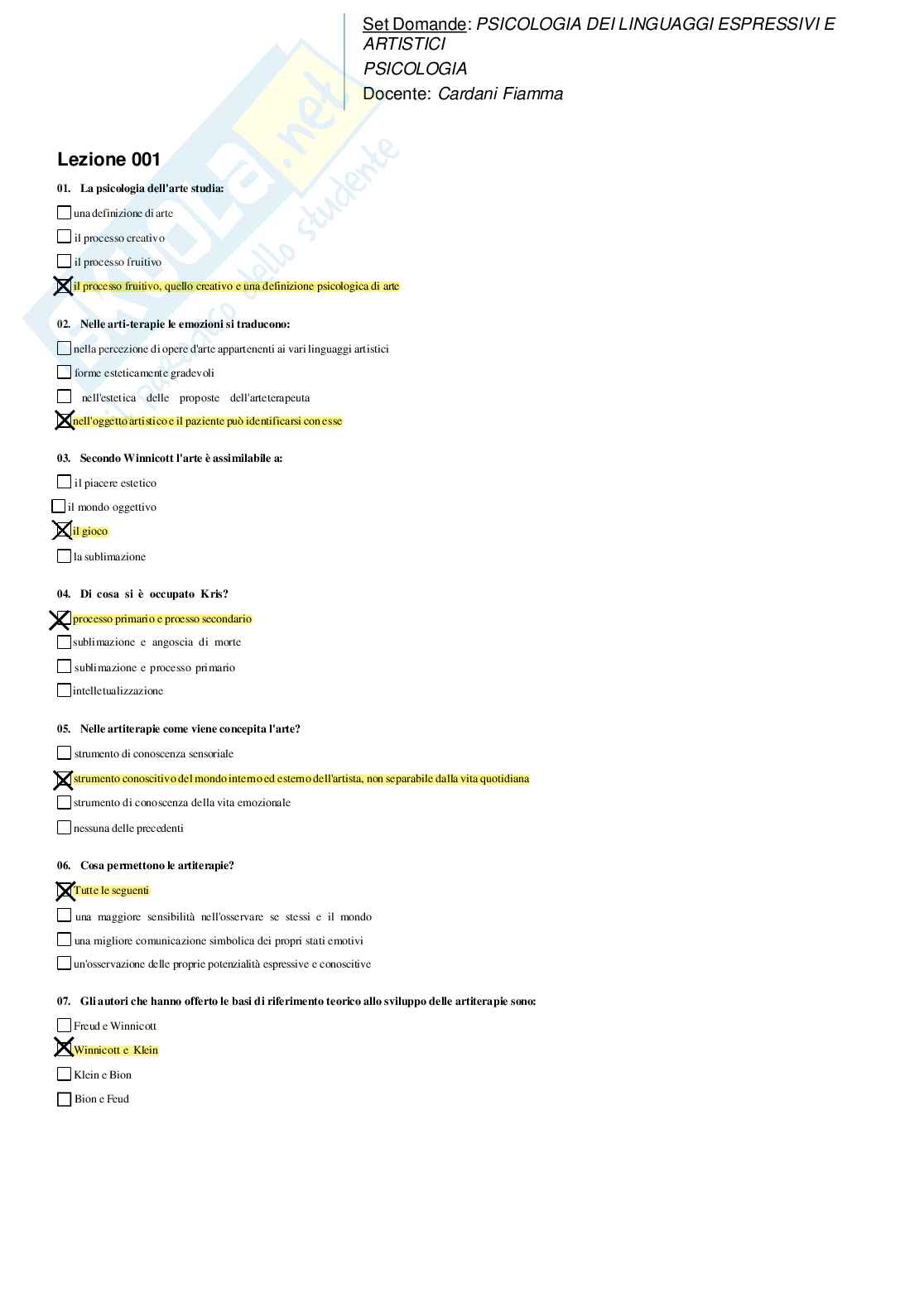Risposte domande chiuse psicologia dei linguaggi espressivi e artistici aggiornate 2026 Pag. 6
