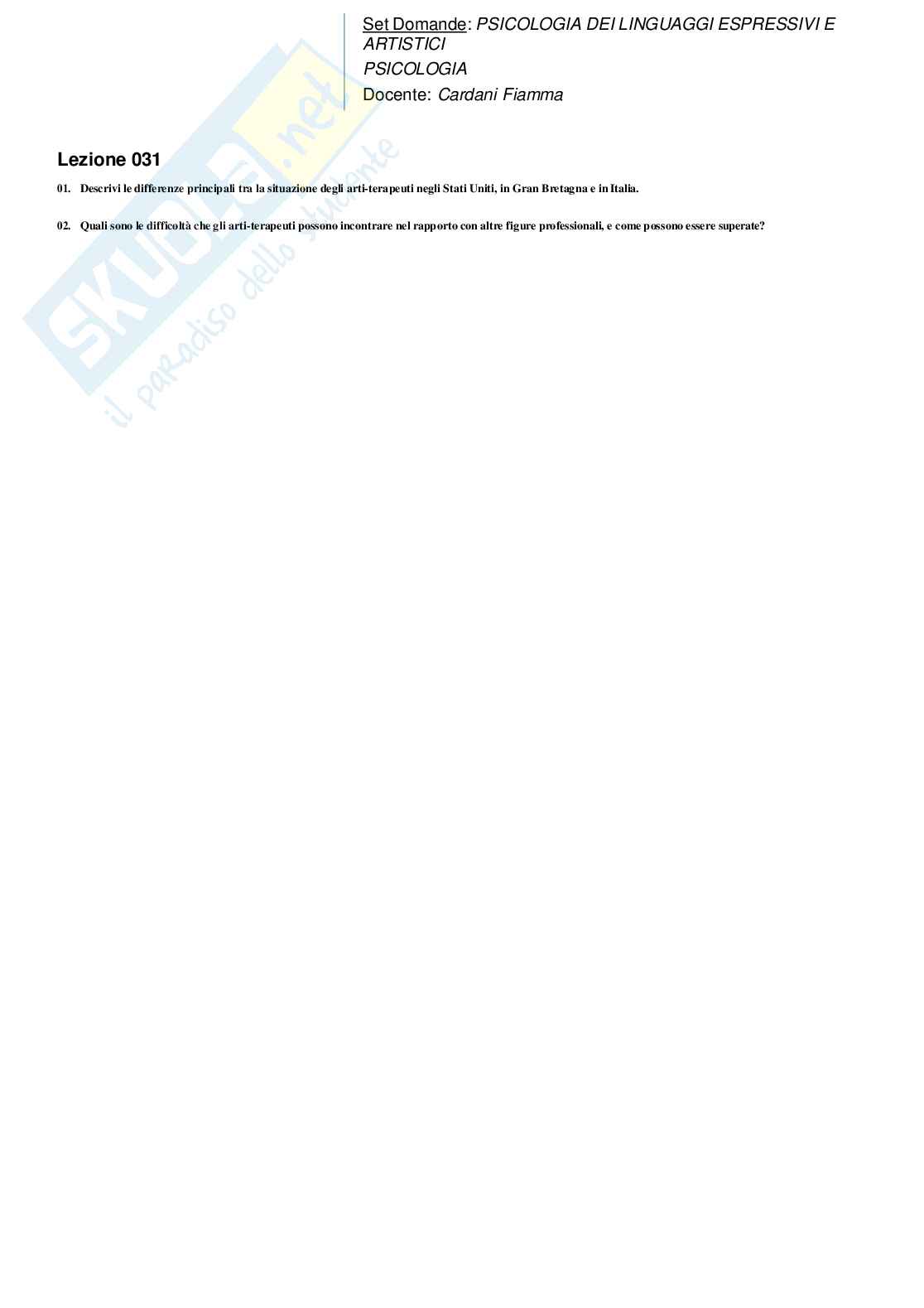 Risposte domande chiuse psicologia dei linguaggi espressivi e artistici aggiornate 2026 Pag. 61