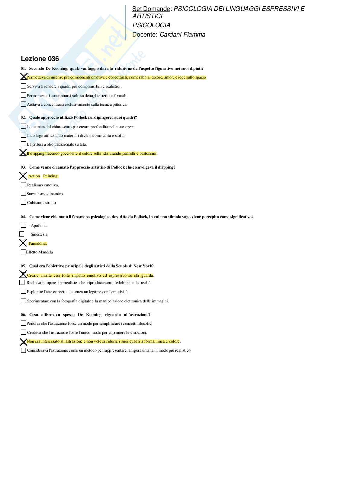 Risposte domande chiuse psicologia dei linguaggi espressivi e artistici aggiornate 2026 Pag. 66
